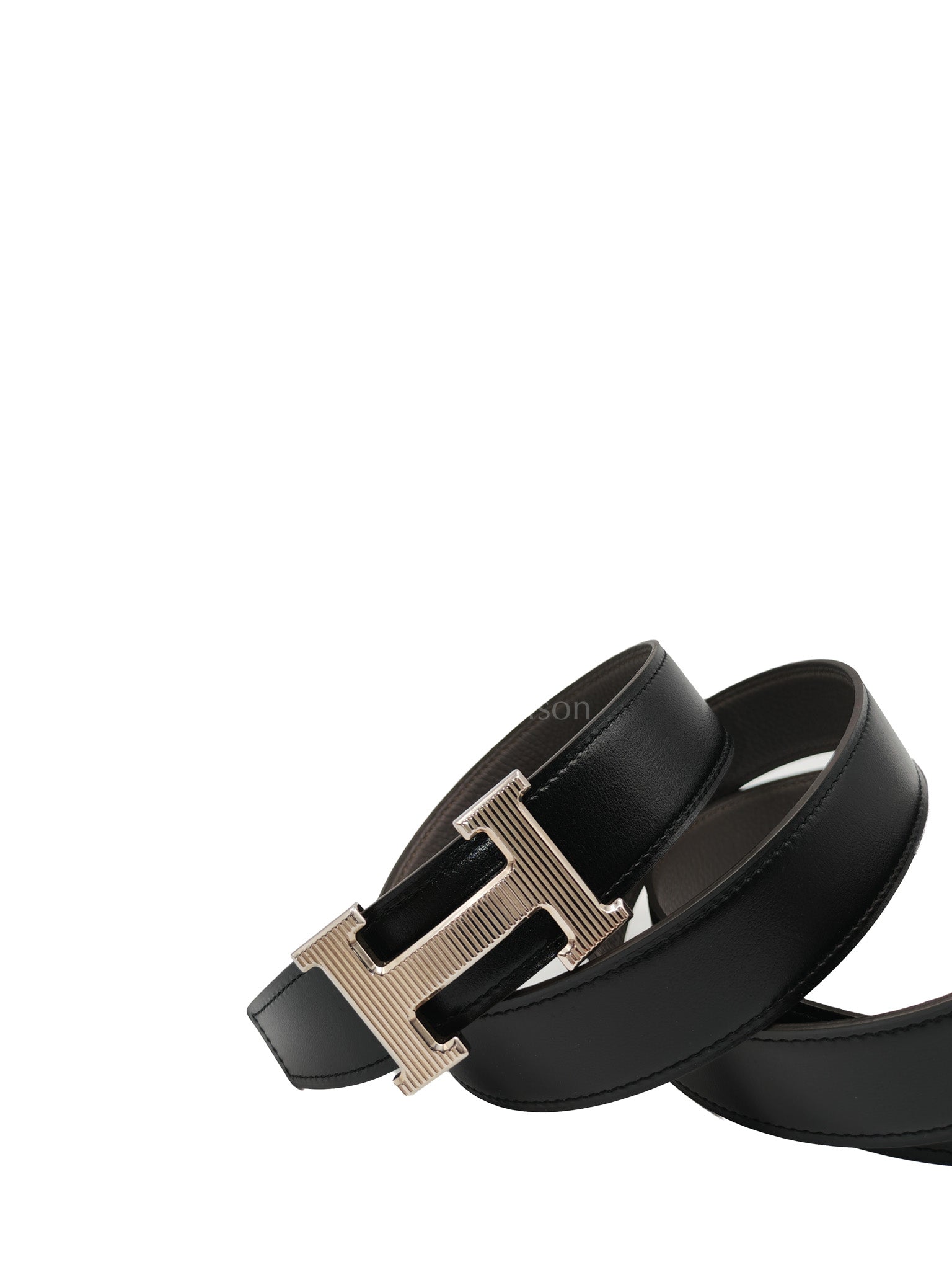 H Buckle Reversible Belt Black Swift & Togo Leather in Palladium Hardware Stamp A(2017) Size 120cm | Purse Maison Luxury Bags Shop