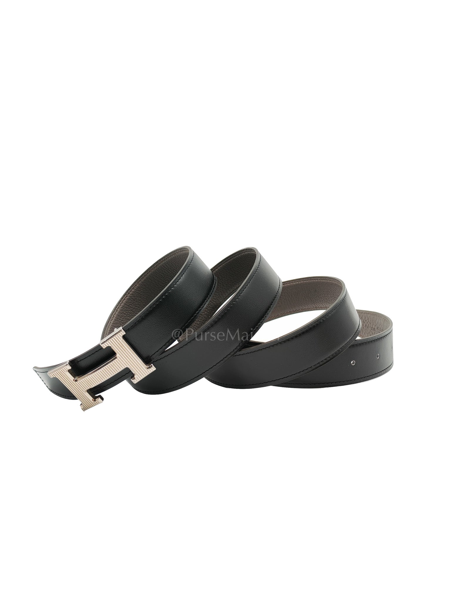 H Buckle Reversible Belt Black Swift & Togo Leather in Palladium Hardware Stamp A(2017) Size 120cm | Purse Maison Luxury Bags Shop