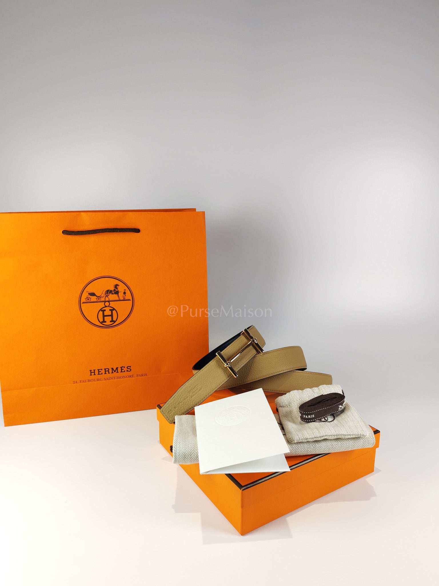 H d'Andre Reversible Belt in Beige Togo and Permabrass Hardware Stamp K(2025) | Purse Maison Luxury Bags Shop