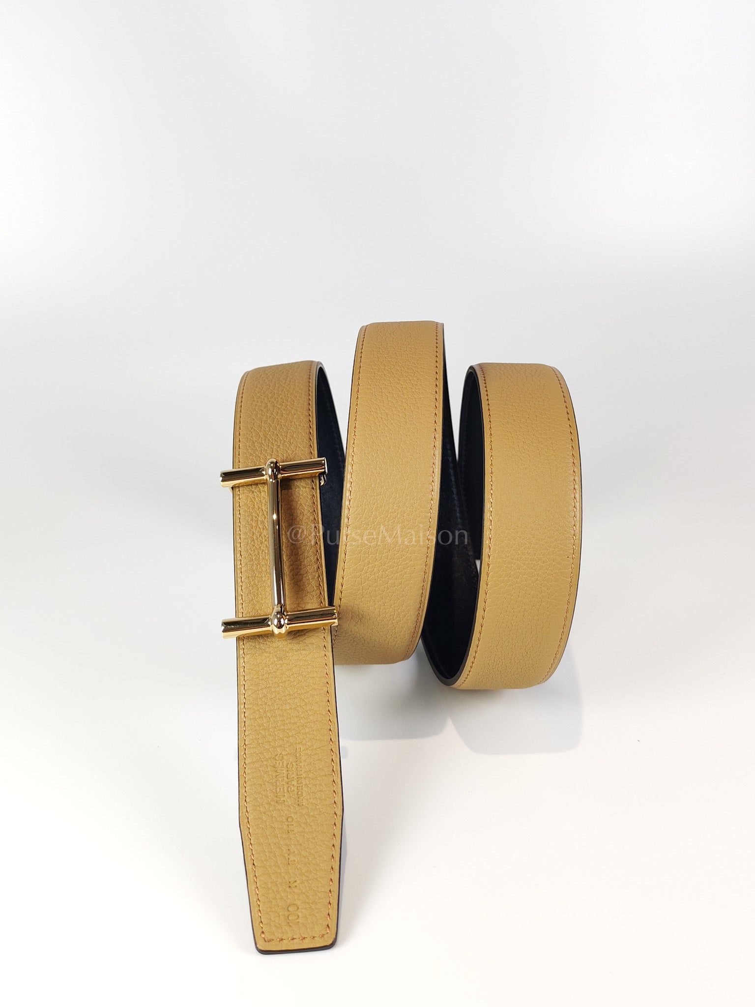 H d'Andre Reversible Belt in Beige Togo and Permabrass Hardware Stamp K(2025) | Purse Maison Luxury Bags Shop