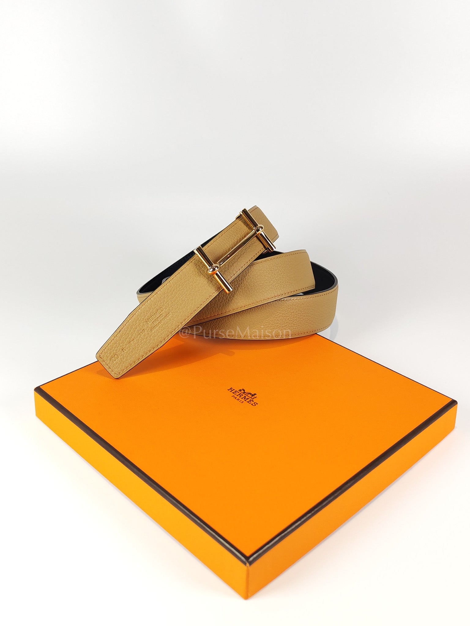 H d'Andre Reversible Belt in Beige Togo and Permabrass Hardware Stamp K(2025) | Purse Maison Luxury Bags Shop