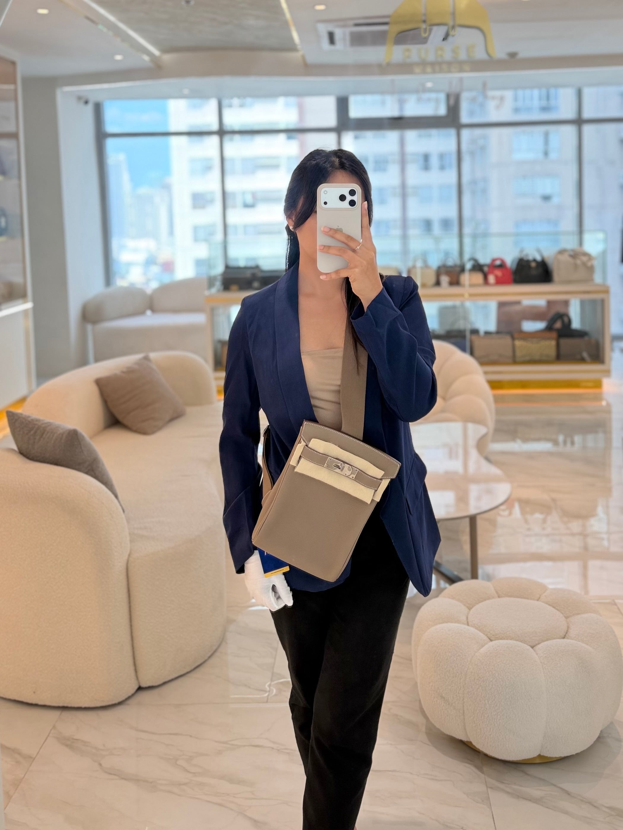 Hac a Dos in Etoupe Togo Leather Palladium Hardware Stamp W(2024) | Purse Maison Luxury Bags Shop