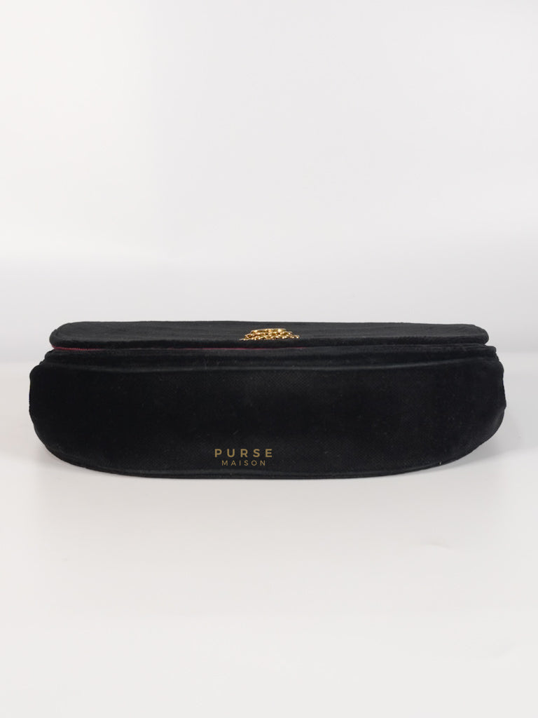 Half Moon Coco Mark Shoulder Bag Small in Black Velvet Suede Leather Gold Hardware Series 20 | Purse Maison Luxury Bags Shop