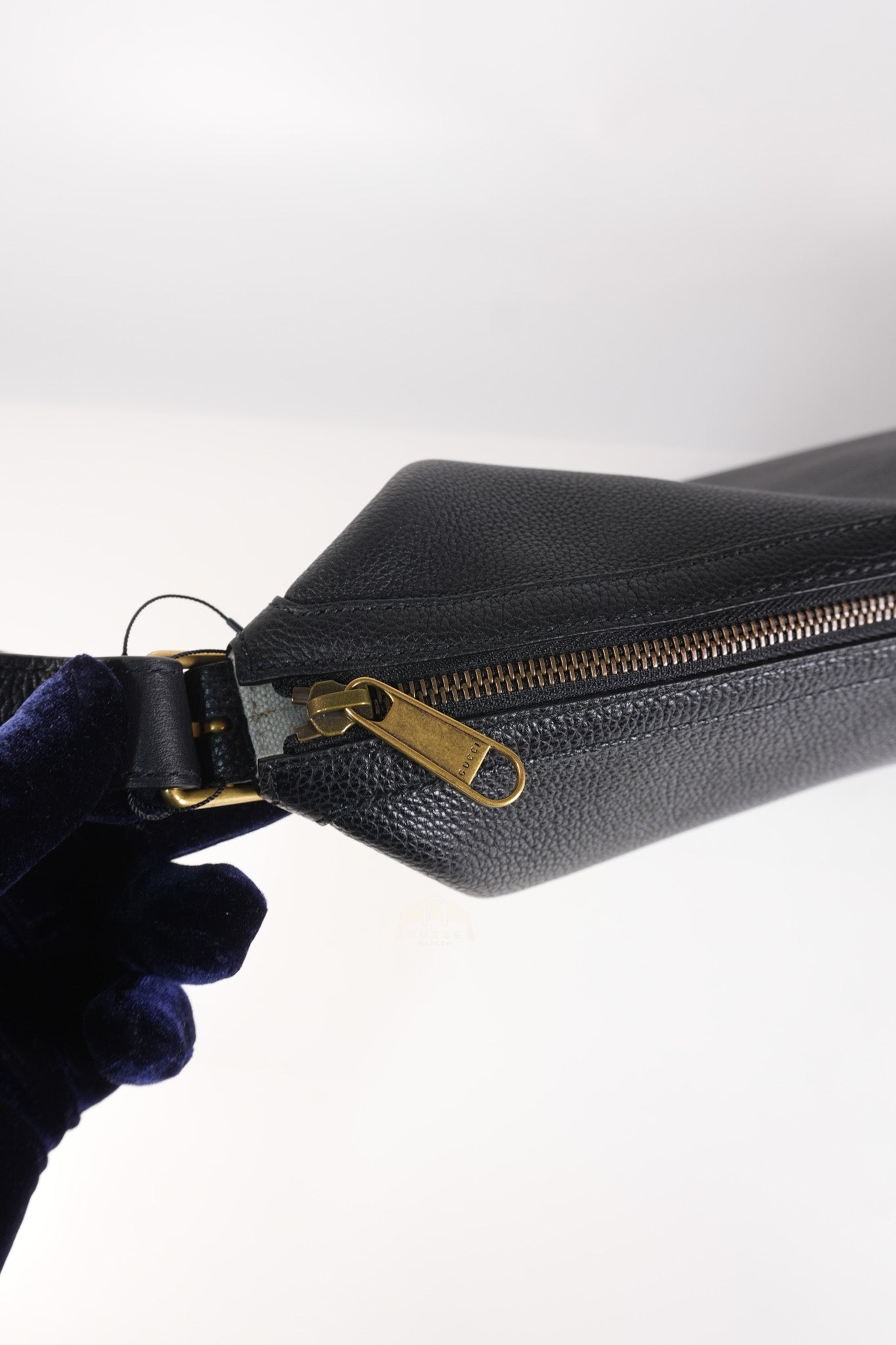 Half Moon Logo Hobo Shoulder Bag in Black Calfskin Leather | Purse Maison Luxury Bags Shop