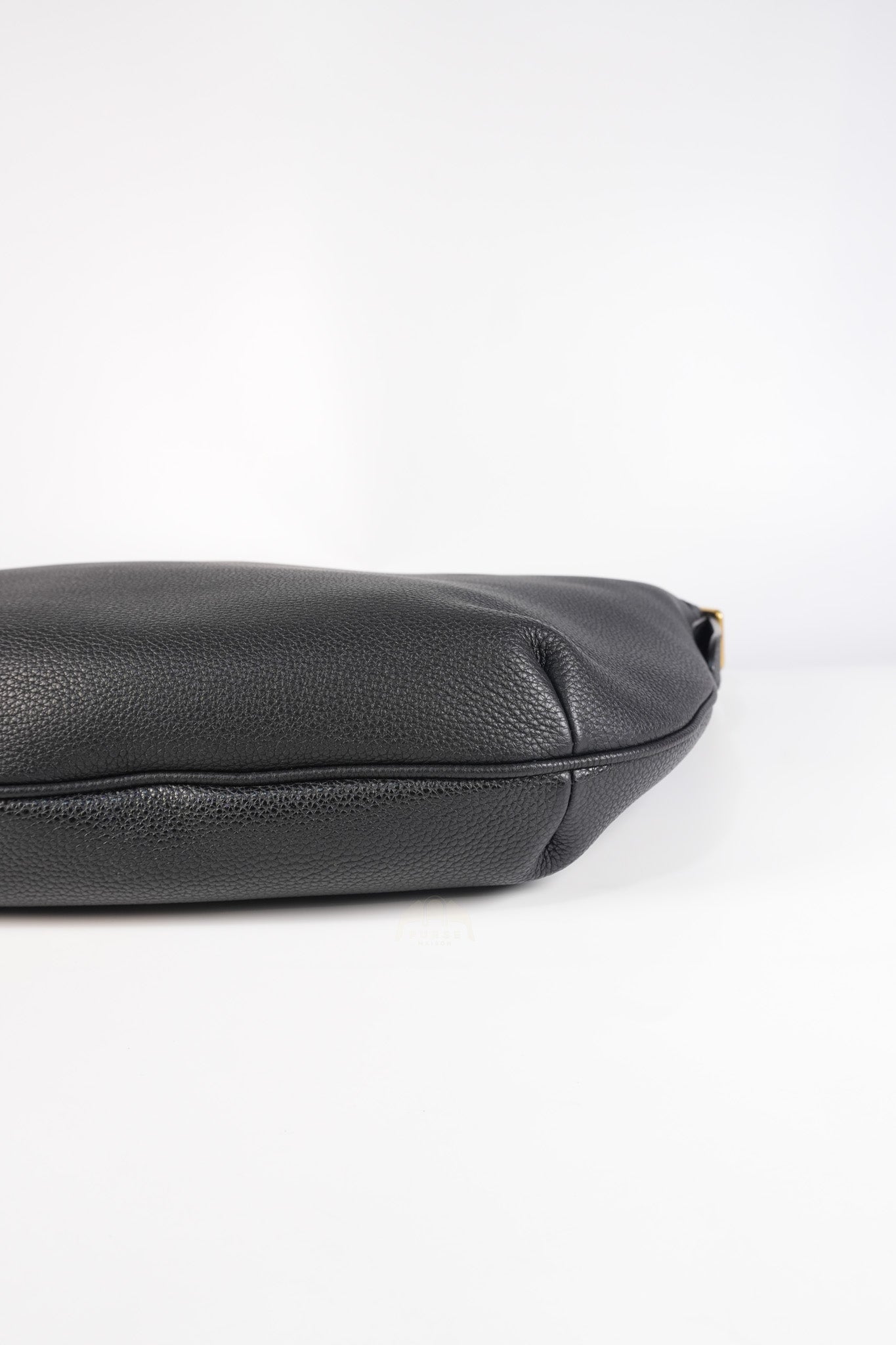 Half Moon Logo Hobo Shoulder Bag in Black Calfskin Leather | Purse Maison Luxury Bags Shop