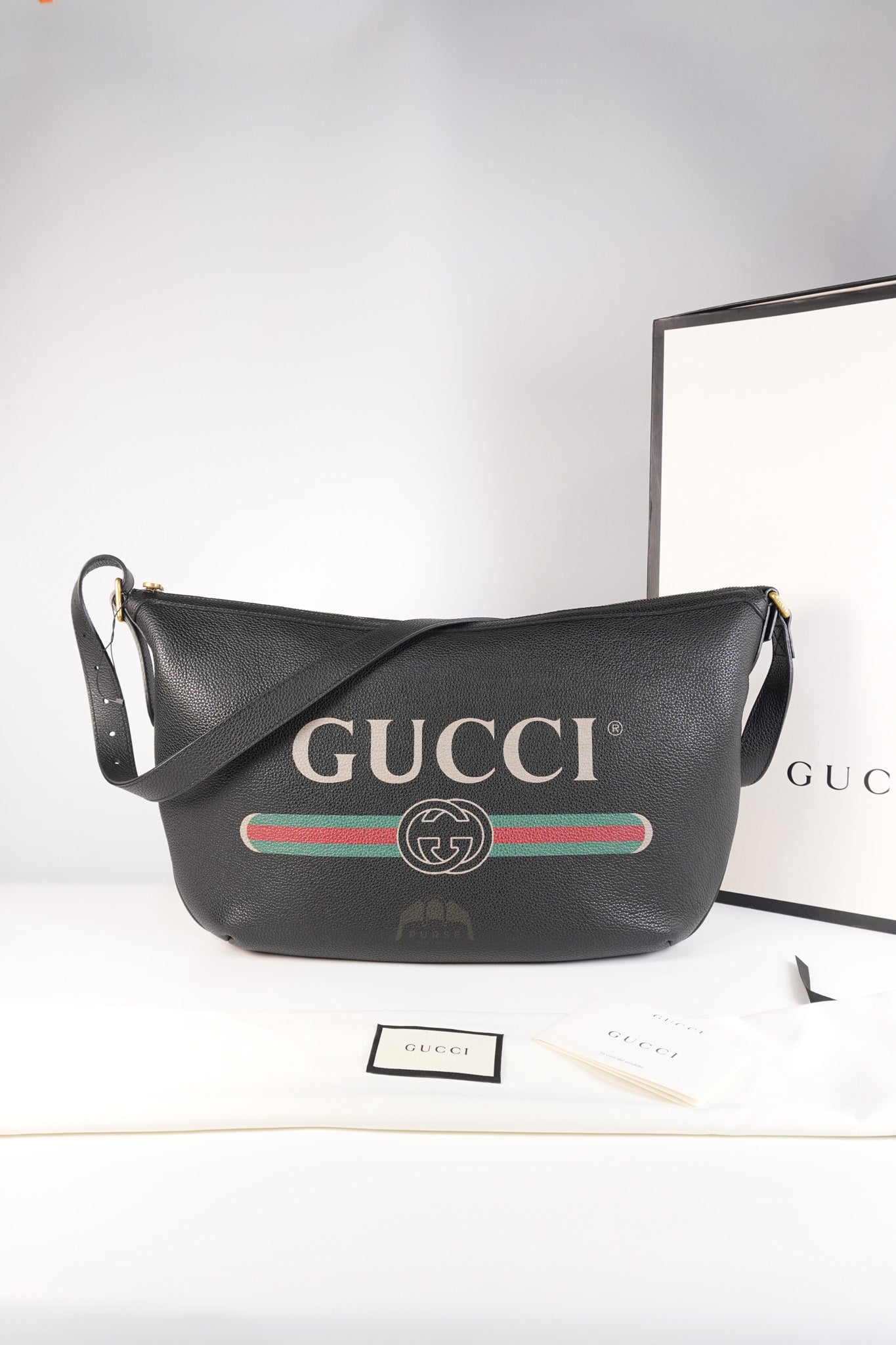 Half Moon Logo Hobo Shoulder Bag in Black Calfskin Leather | Purse Maison Luxury Bags Shop