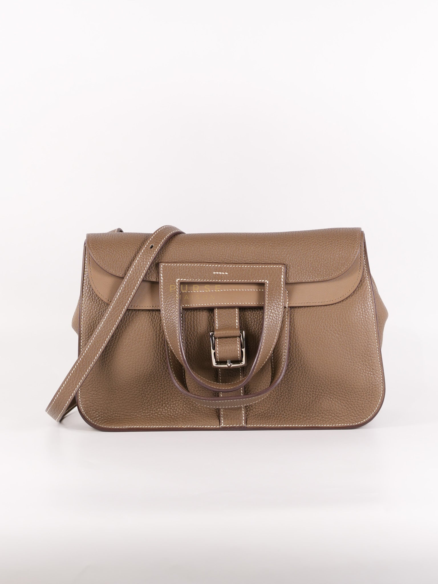 Halzan 31 in Etoupe Clemence Leather and Palladium Hardware Stamp C (2018) | Purse Maison Luxury Bags Shop