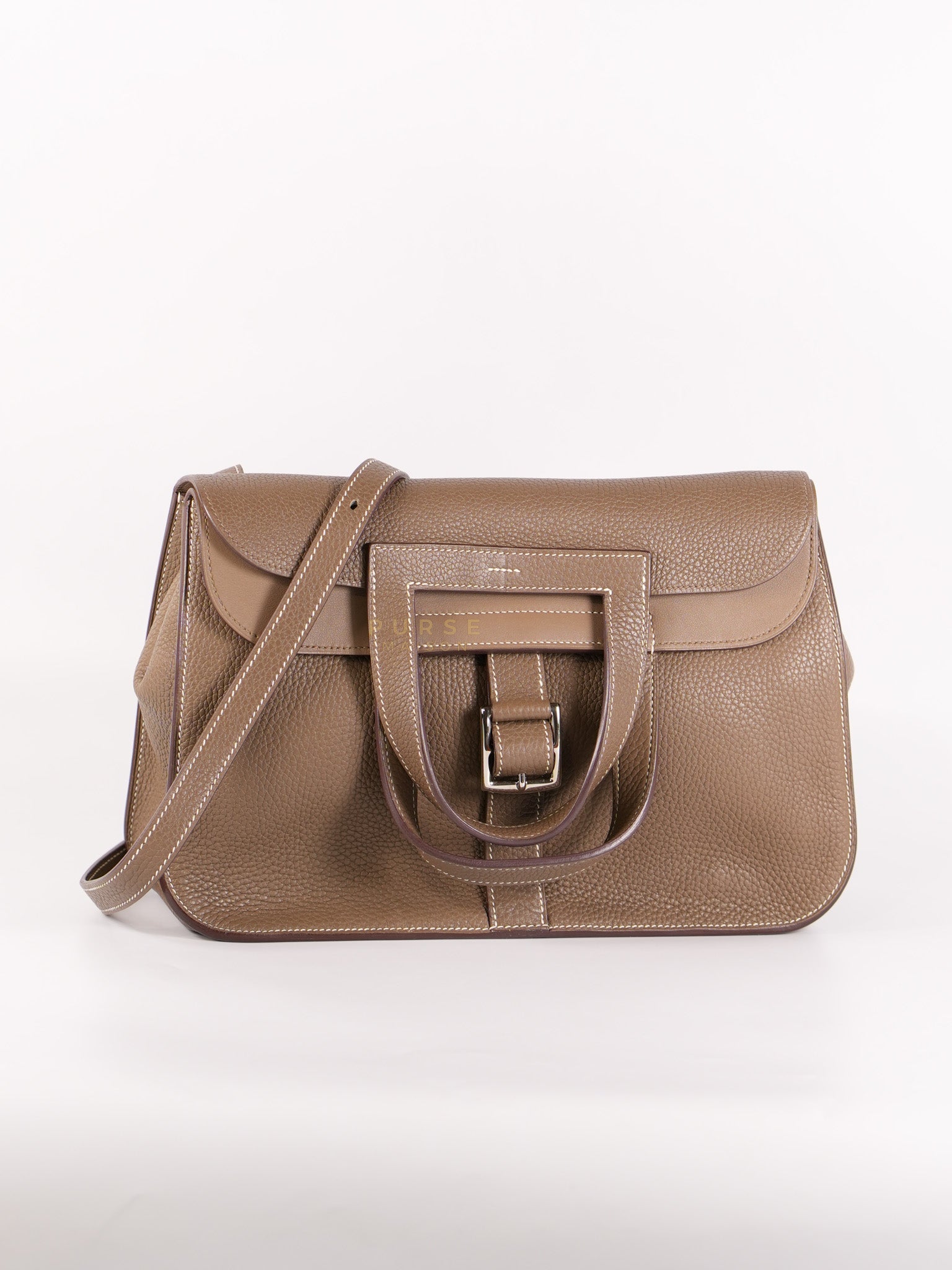 Halzan 31 in Etoupe Clemence Leather and Palladium Hardware Stamp C (2018) | Purse Maison Luxury Bags Shop