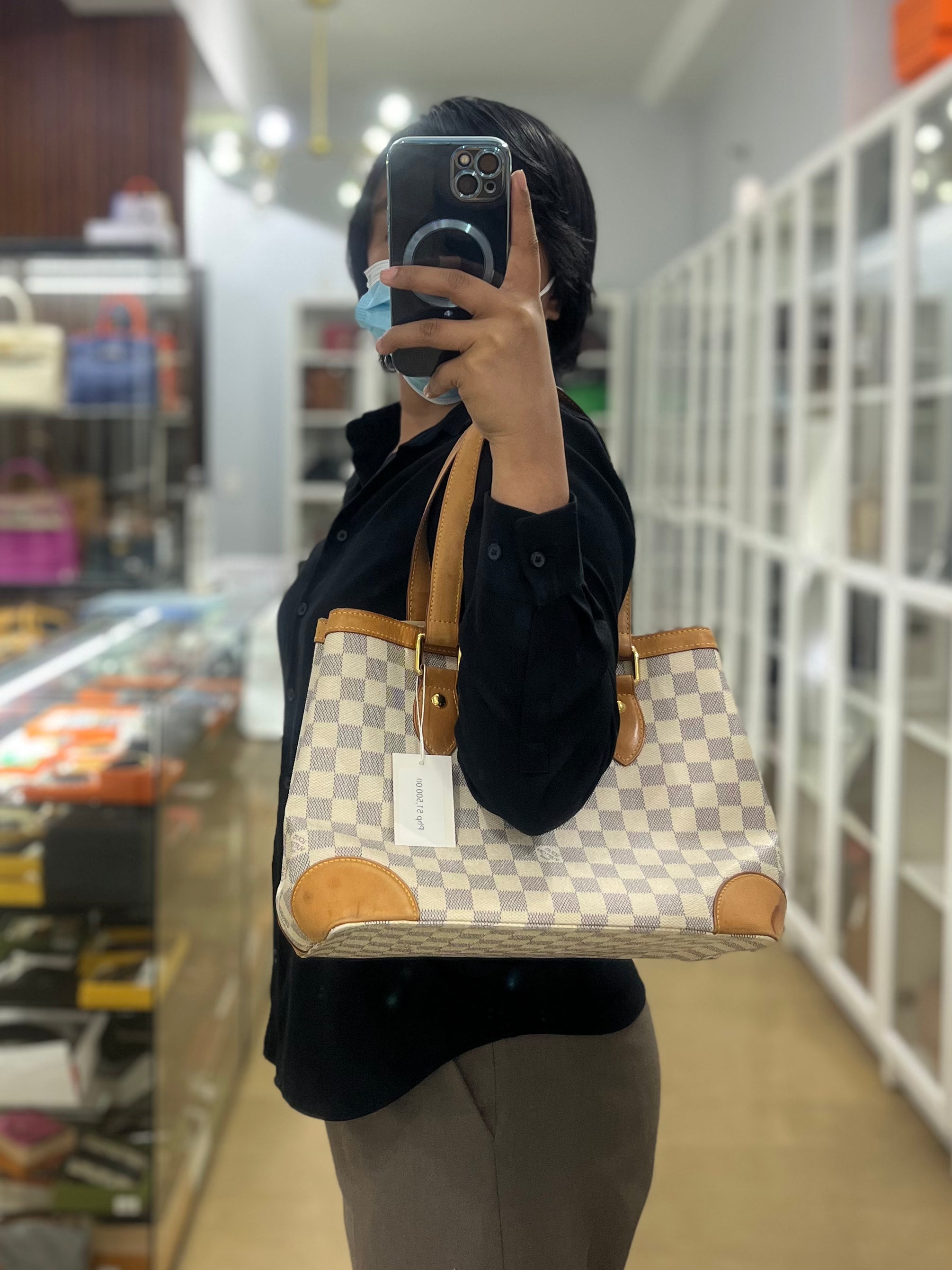 Hampstead MM in Damier Azur Canvas (No Date Code) | Purse Maison Luxury Bags Shop