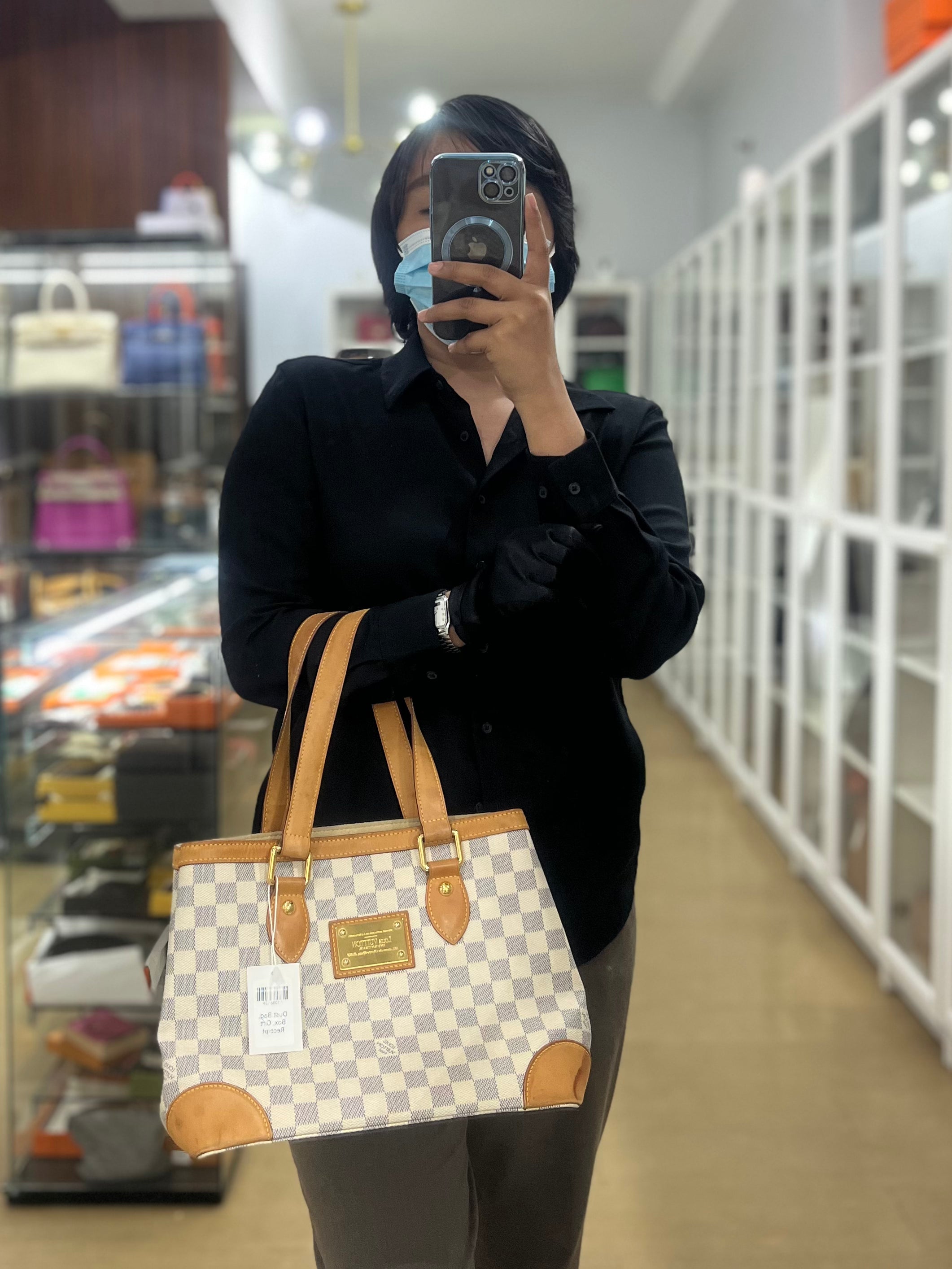 Hampstead MM in Damier Azur Canvas (No Date Code) | Purse Maison Luxury Bags Shop