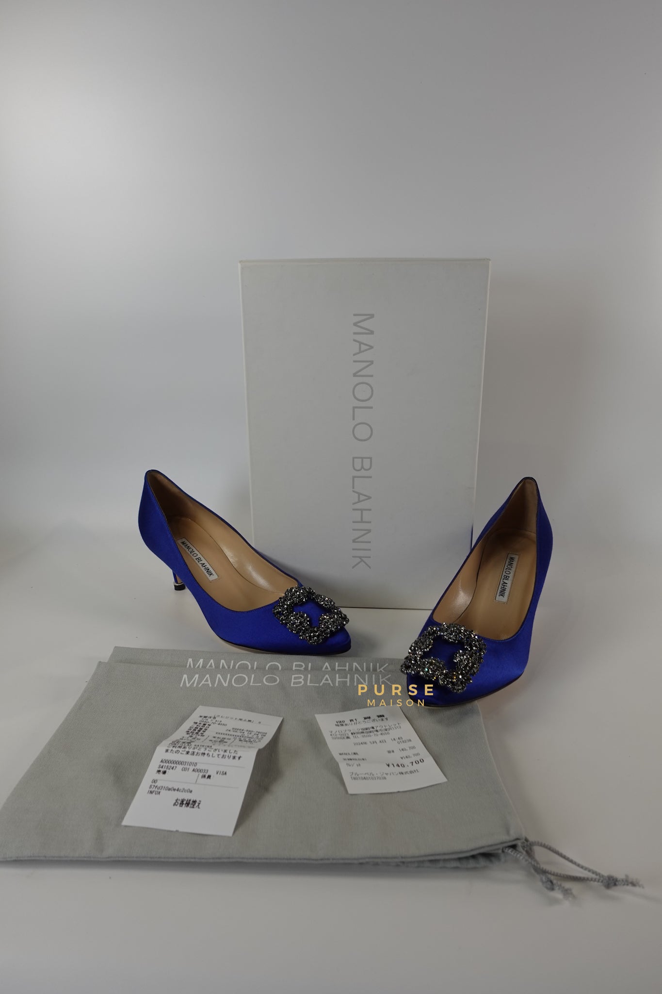 Hangisi 050 Blue Satin Heel Sandals Size 36 EU (24cm) | Purse Maison Luxury Bags Shop