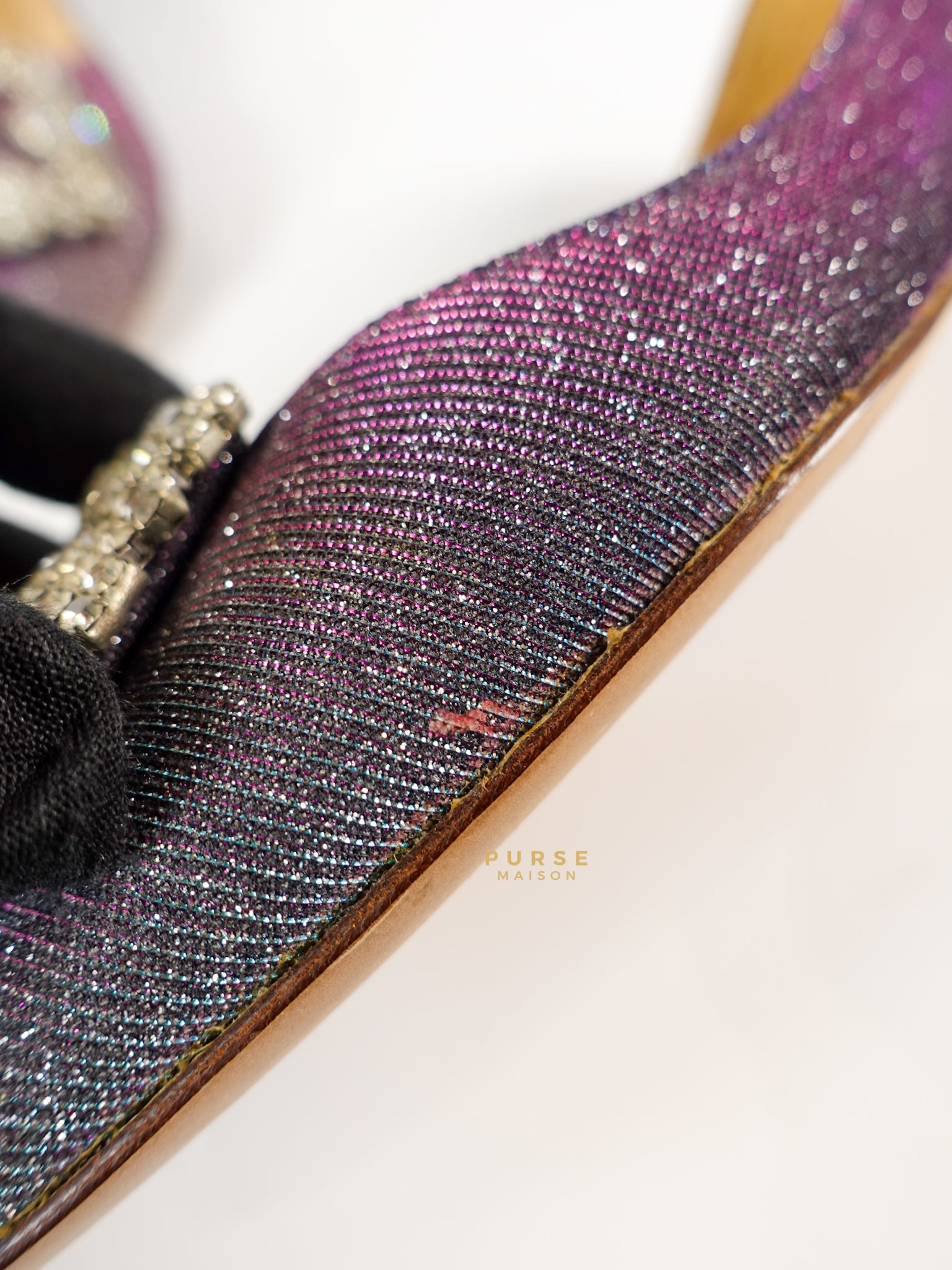 Hangisi Purple/Silver Glitter Fabric Sandals Size 38 (25cm) | Purse Maison Luxury Bags Shop