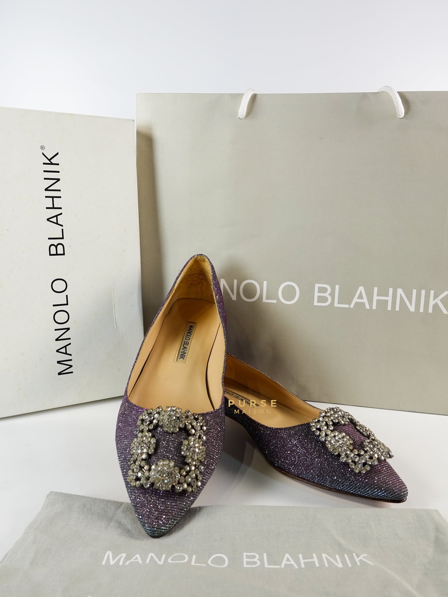 Hangisi Purple/Silver Glitter Fabric Sandals Size 38 (25cm) | Purse Maison Luxury Bags Shop