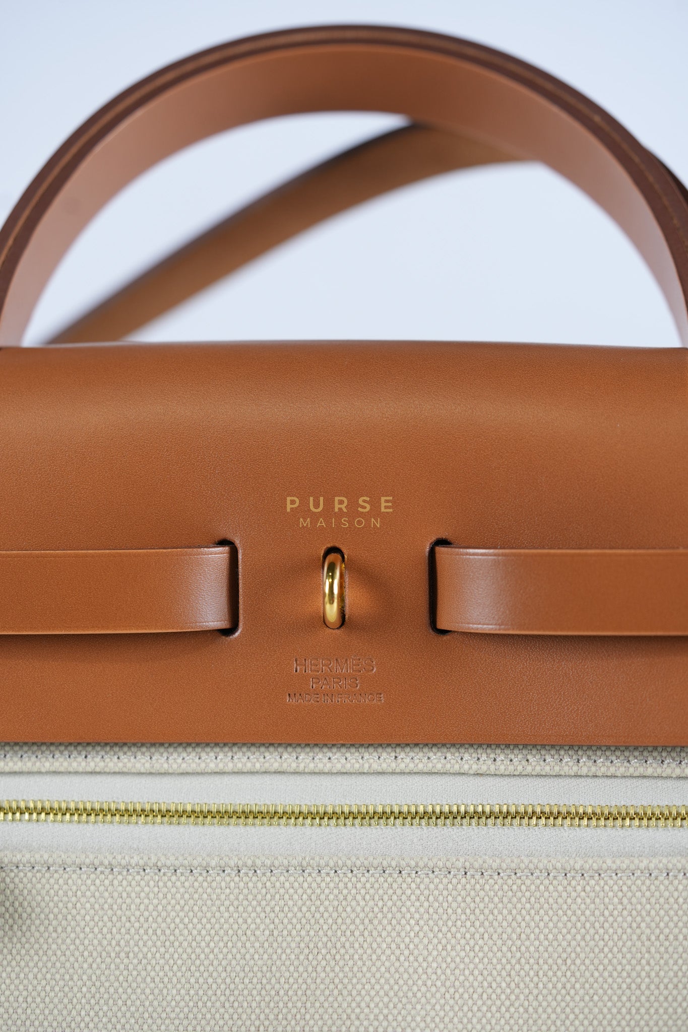 Herbag Zip 31 in Toile militaries/Vache Hunter Beton/Fauve & Gold Hardware Stamp U (2022) | Purse Maison Luxury Bags Shop