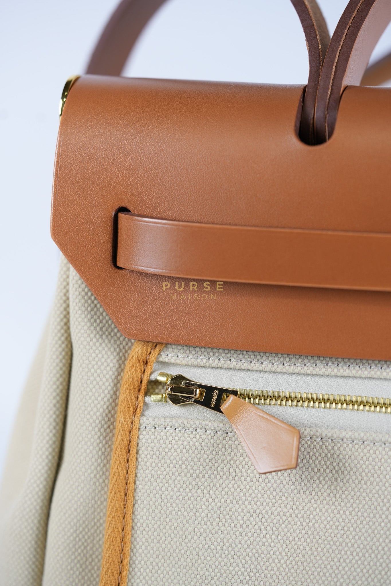 Herbag Zip 31 in Toile militaries/Vache Hunter Beton/Fauve & Gold Hardware Stamp U (2022) | Purse Maison Luxury Bags Shop