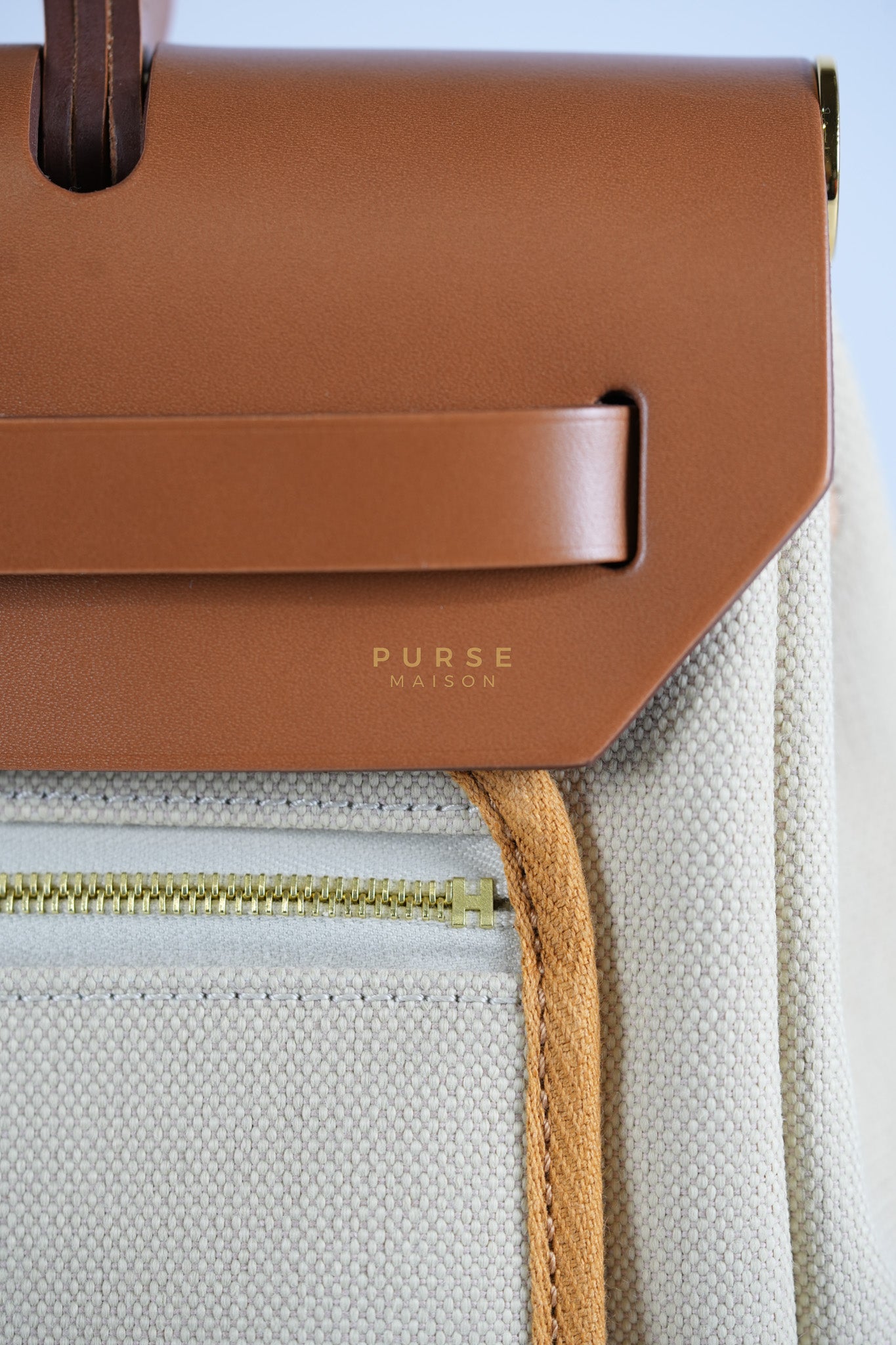 Herbag Zip 31 in Toile militaries/Vache Hunter Beton/Fauve & Gold Hardware Stamp U (2022) | Purse Maison Luxury Bags Shop