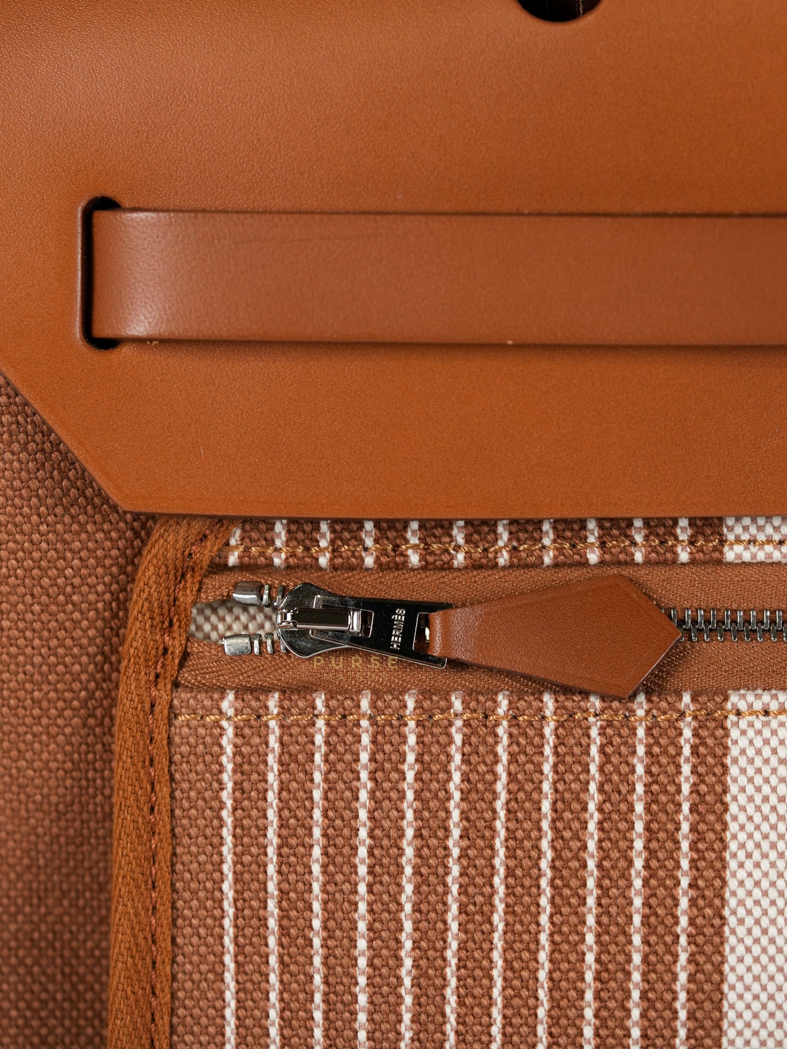 Herbag 31 in Fauve Ecru Beige Vache Hunter Toile H Vibration & Palladium Hardware Stamp U(2022) | Purse Maison Luxury Bags Shop