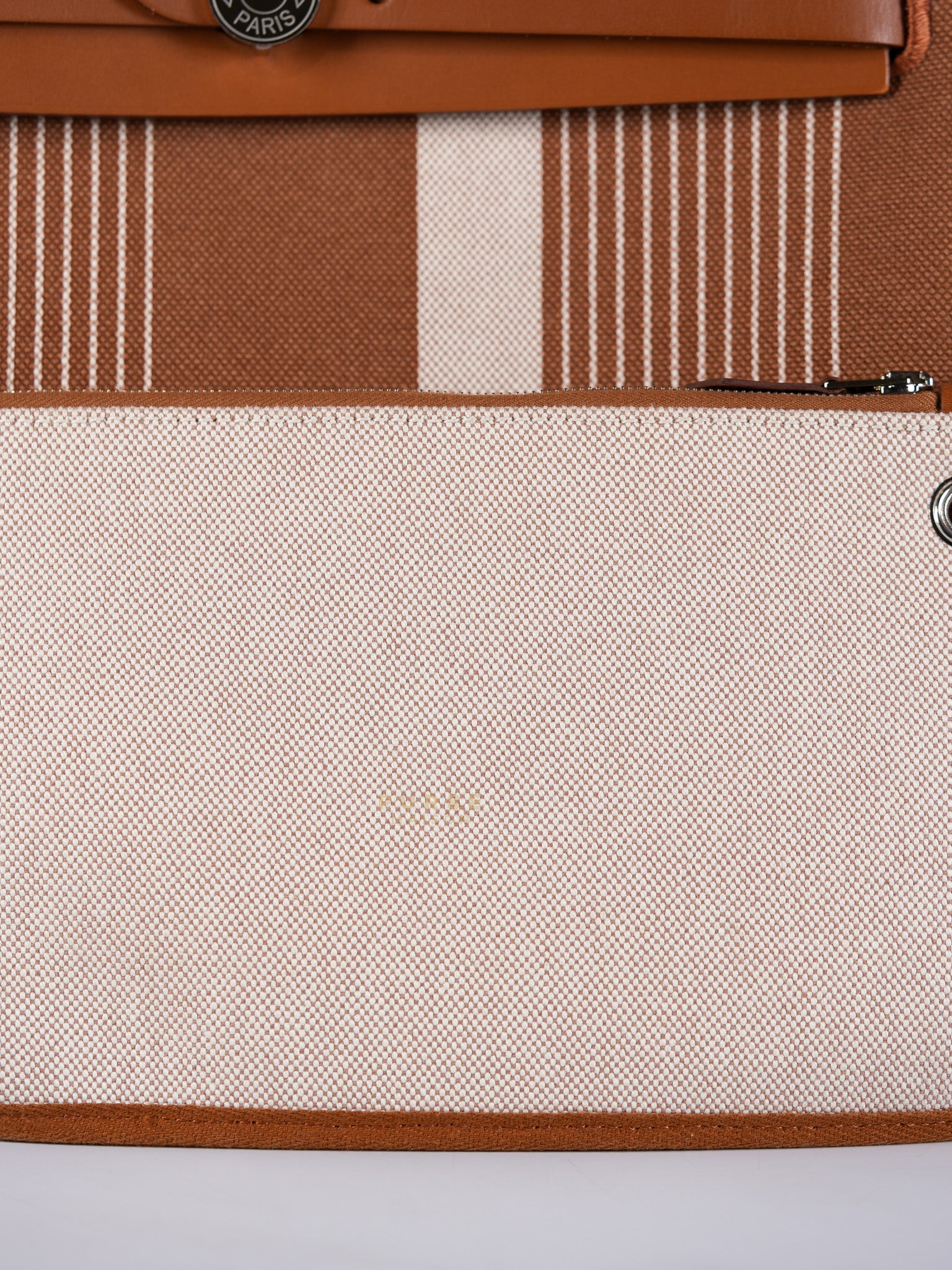 Herbag 31 in Fauve Ecru Beige Vache Hunter Toile H Vibration & Palladium Hardware Stamp U(2022) | Purse Maison Luxury Bags Shop