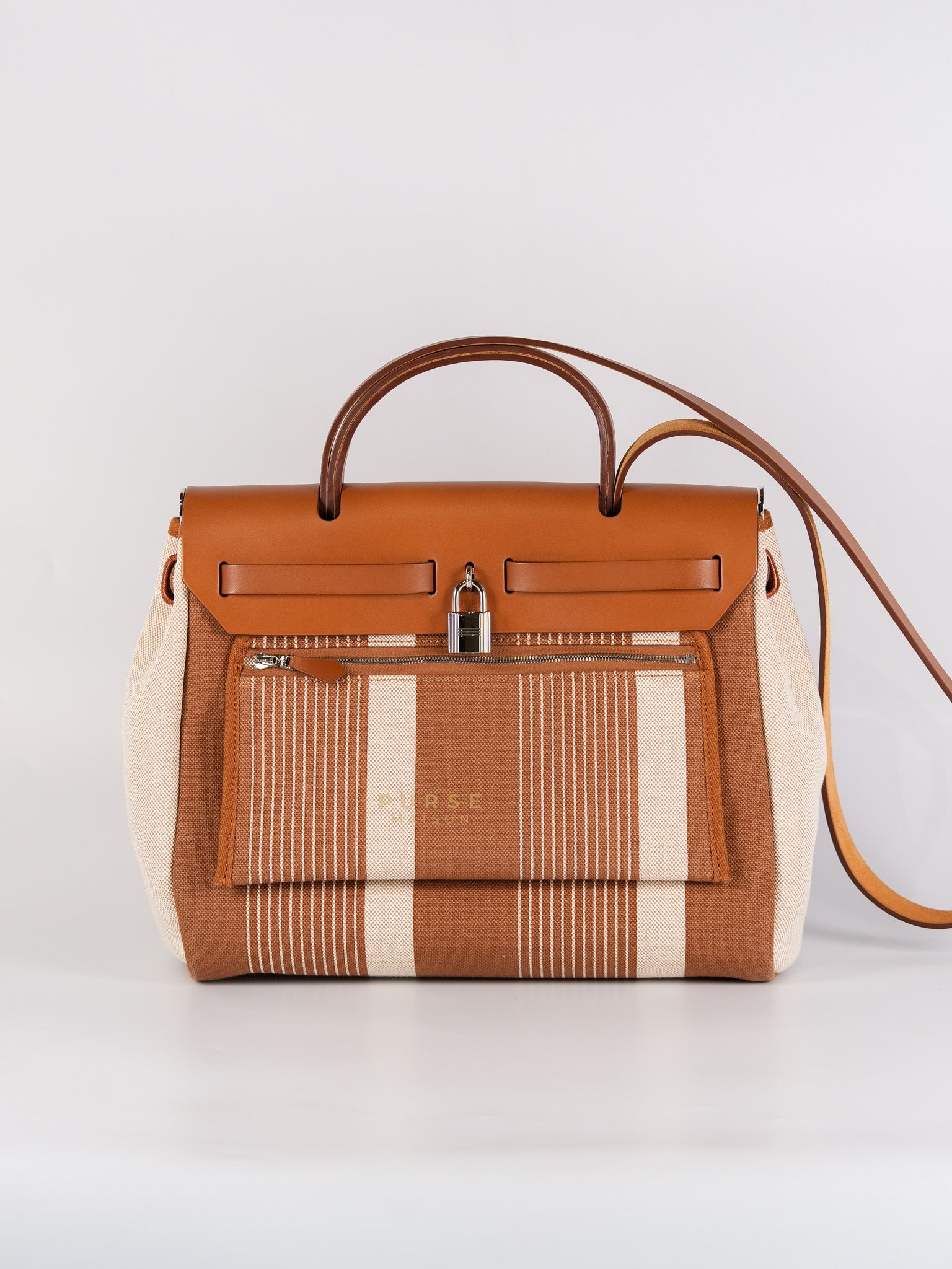 Herbag 31 in Fauve Ecru Beige Vache Hunter Toile H Vibration & Palladium Hardware Stamp U(2022) | Purse Maison Luxury Bags Shop