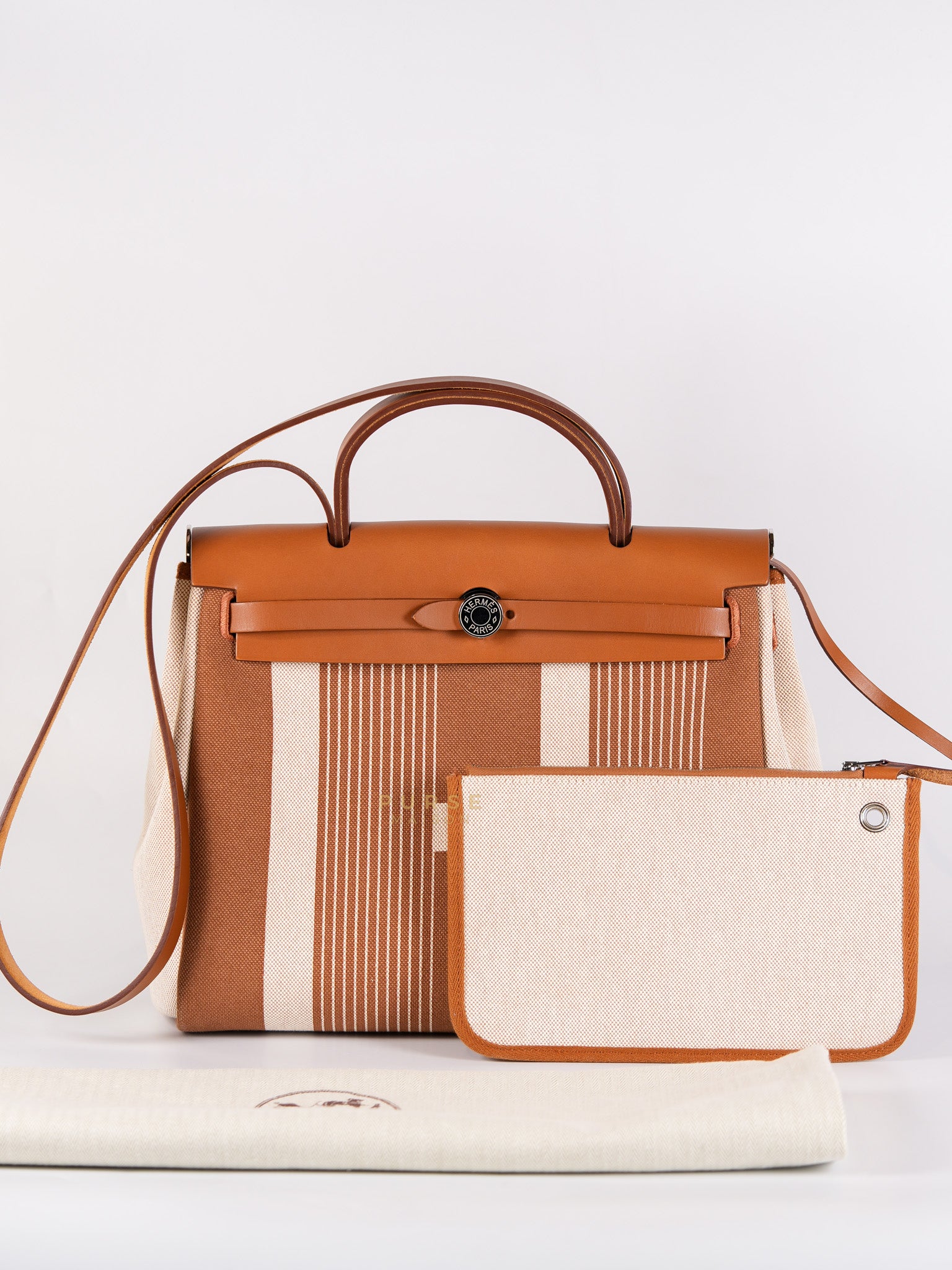 Herbag 31 in Fauve Ecru Beige Vache Hunter Toile H Vibration & Palladium Hardware Stamp U(2022) | Purse Maison Luxury Bags Shop
