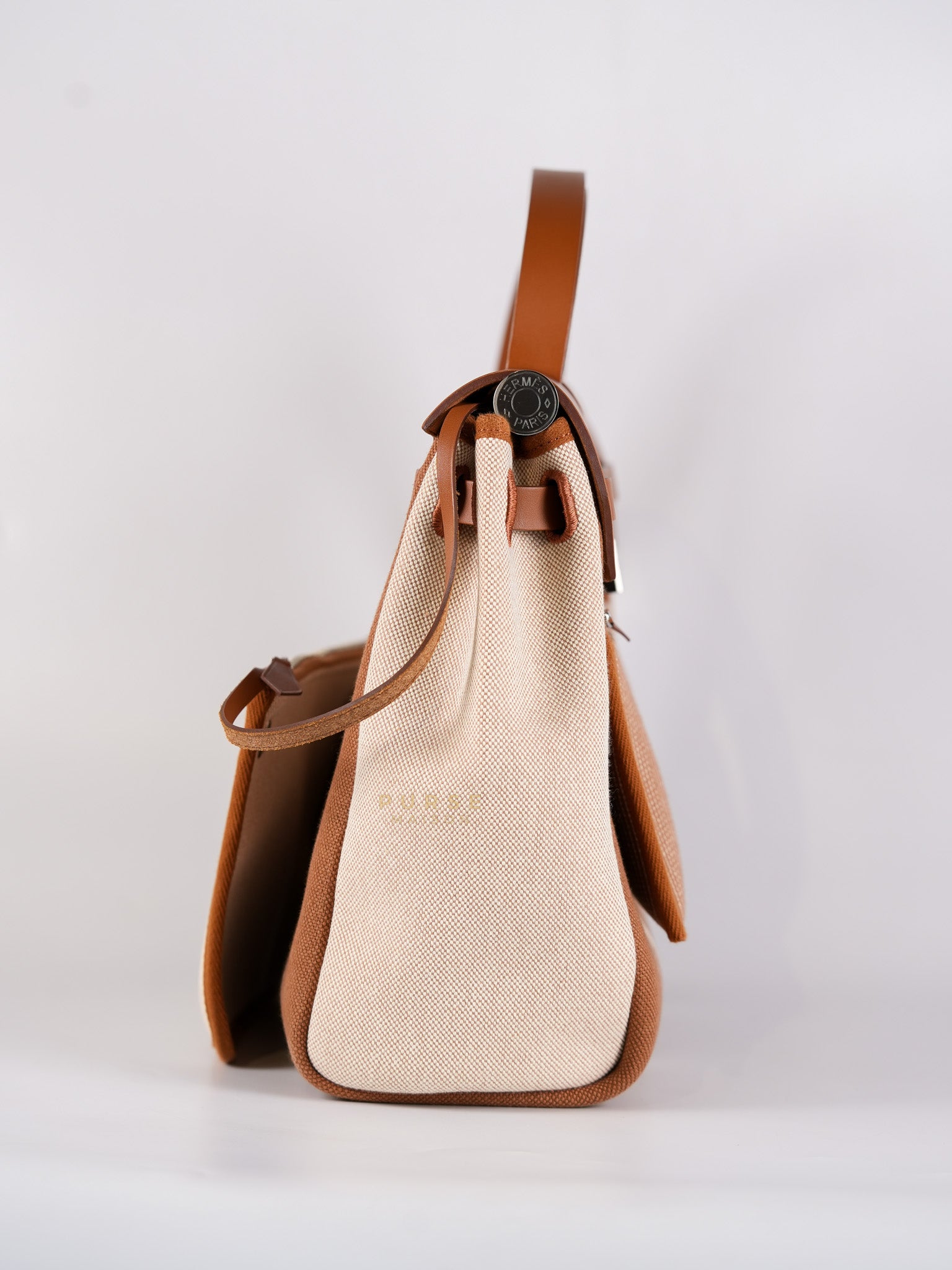 Herbag 31 in Fauve Ecru Beige Vache Hunter Toile H Vibration & Palladium Hardware Stamp U(2022) | Purse Maison Luxury Bags Shop
