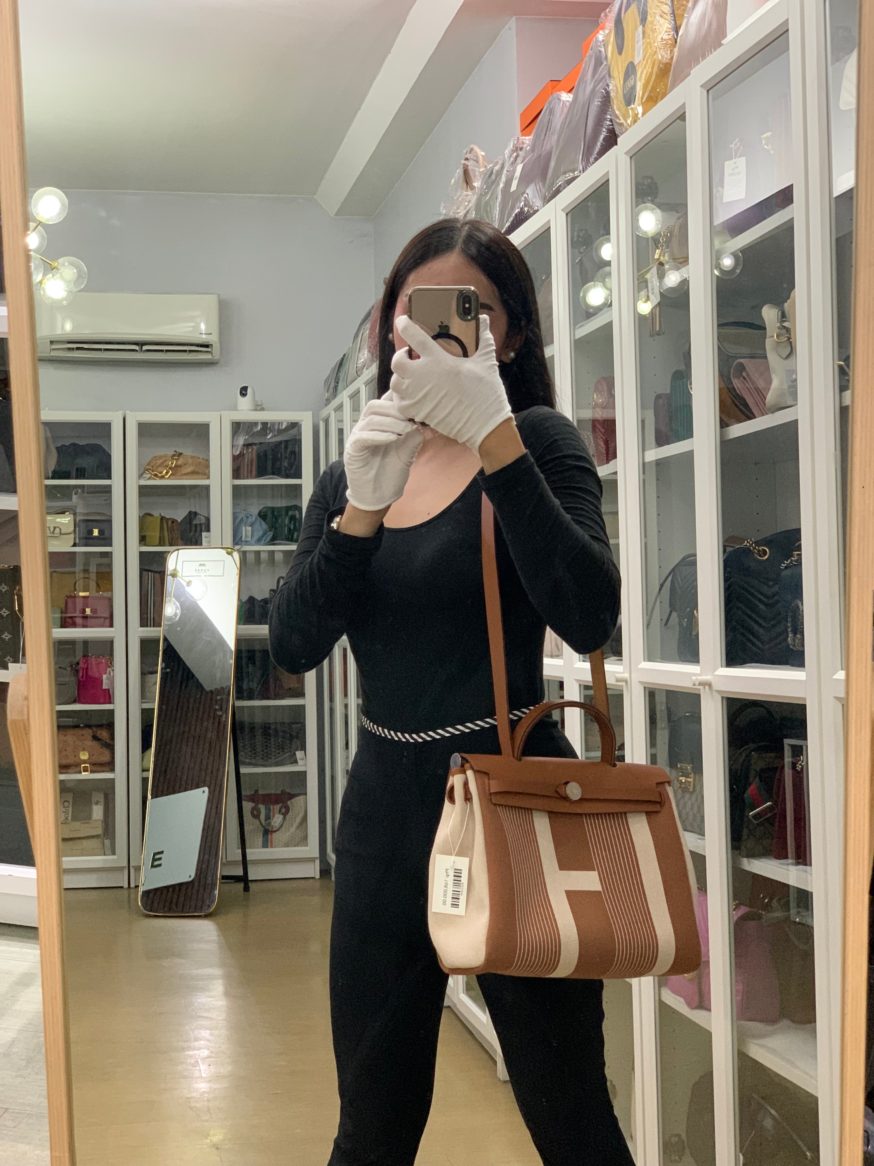 Herbag 31 in Fauve Ecru Beige Vache Hunter Toile H Vibration & Palladium Hardware Stamp U(2022) | Purse Maison Luxury Bags Shop