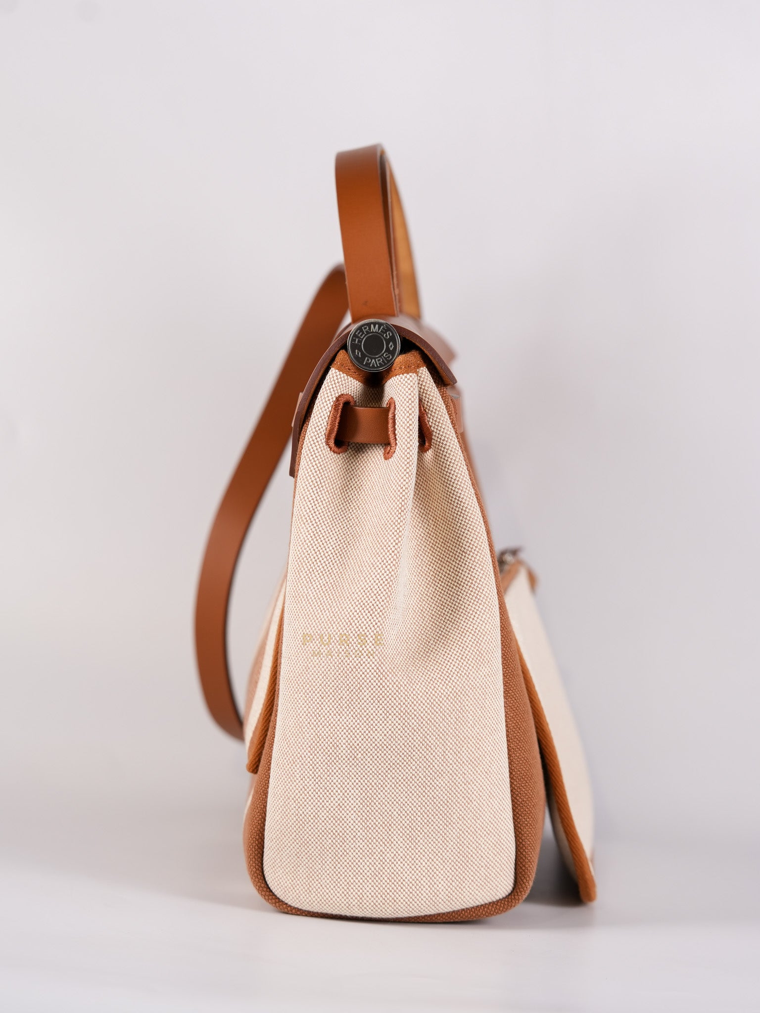 Herbag 31 in Fauve Ecru Beige Vache Hunter Toile H Vibration & Palladium Hardware Stamp U(2022) | Purse Maison Luxury Bags Shop