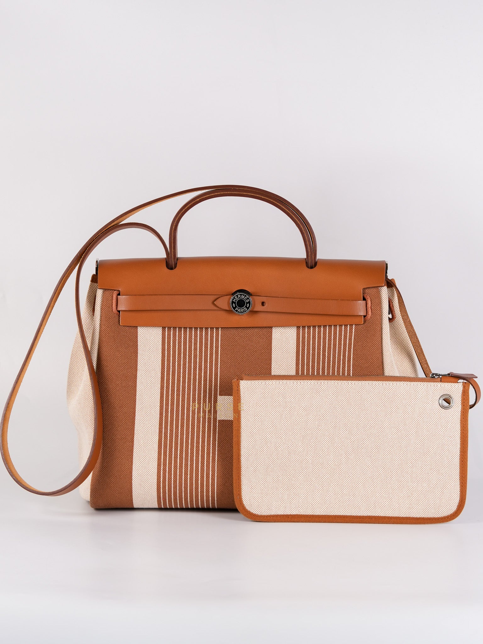Herbag 31 in Fauve Ecru Beige Vache Hunter Toile H Vibration & Palladium Hardware Stamp U(2022) | Purse Maison Luxury Bags Shop