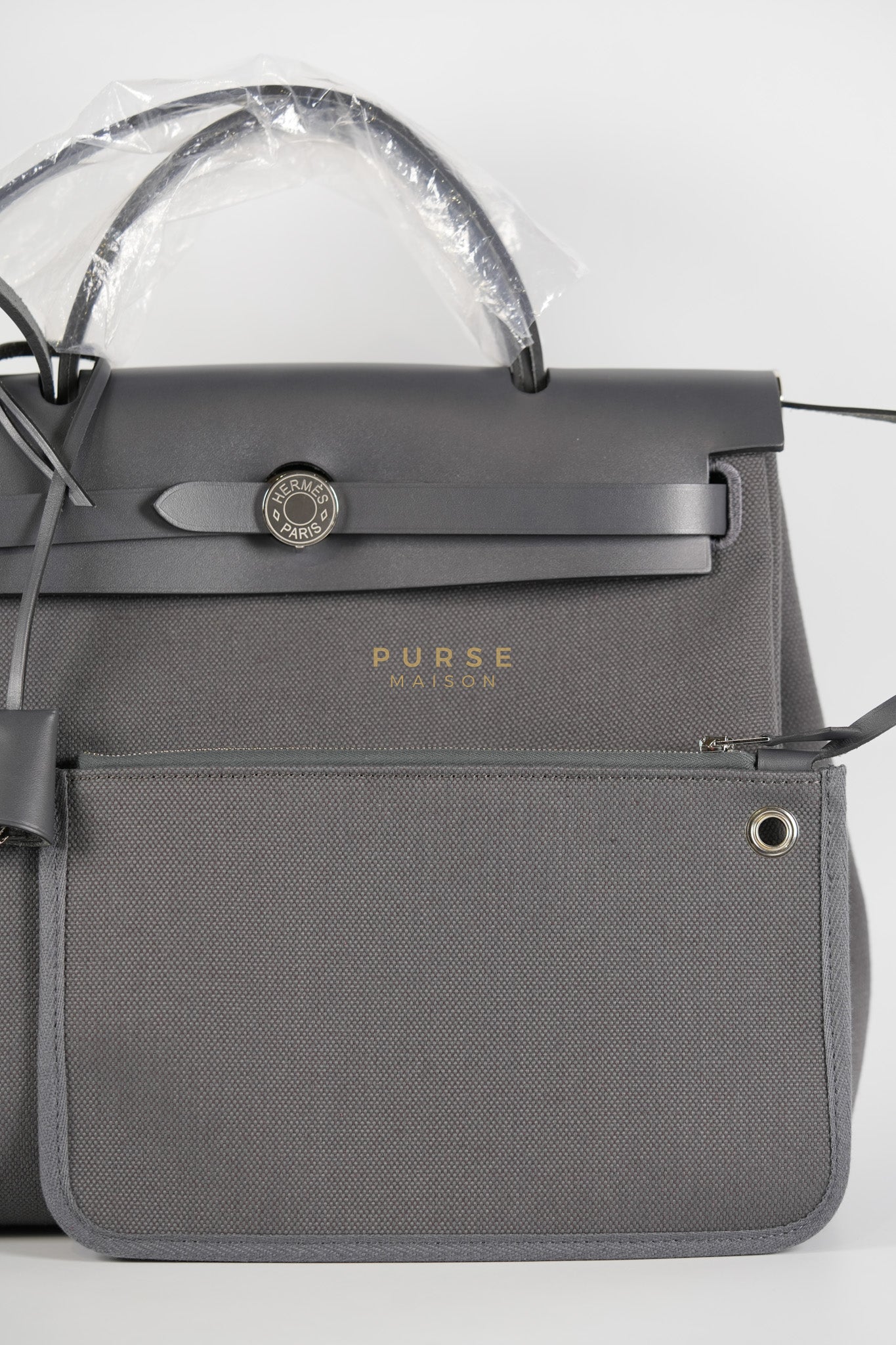 Herbag 31 in Gray Canvas and Palladium Hardware Stamp K (2025) | Purse Maison Luxury Bags Shop