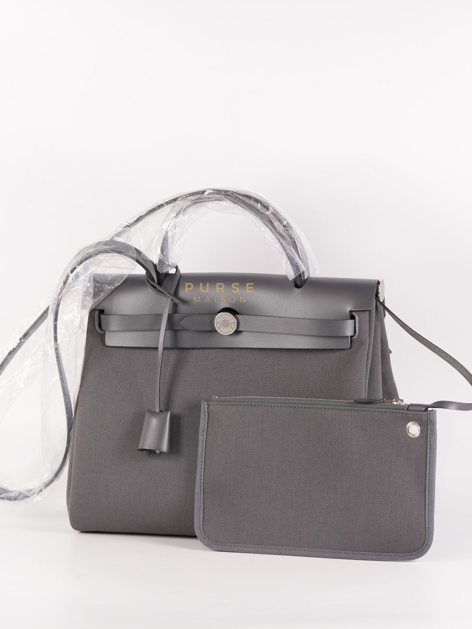 Herbag 31 in Gray Canvas and Palladium Hardware Stamp K (2025) | Purse Maison Luxury Bags Shop