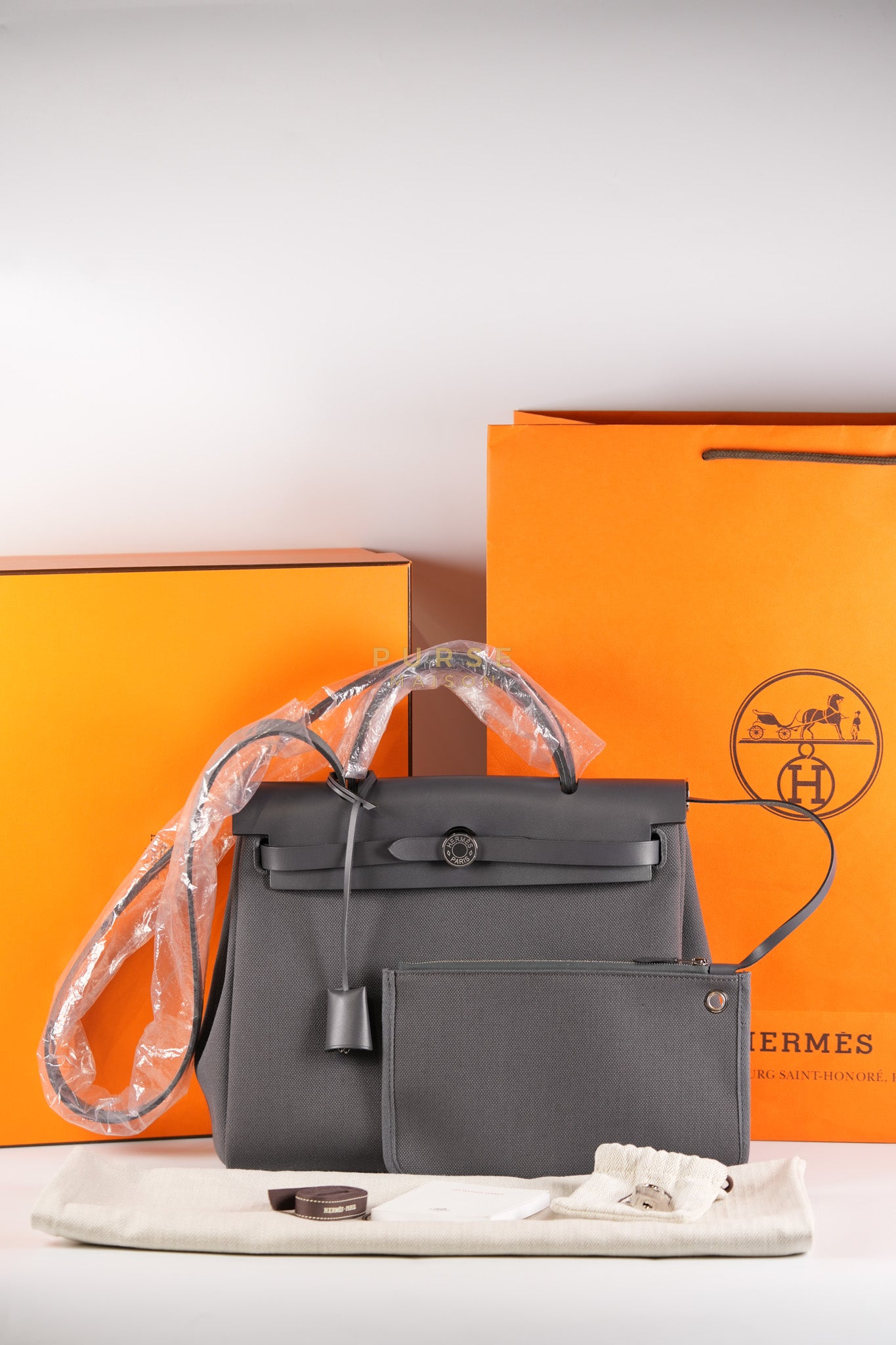 Herbag 31 in Gray Canvas and Palladium Hardware Stamp K (2025) | Purse Maison Luxury Bags Shop