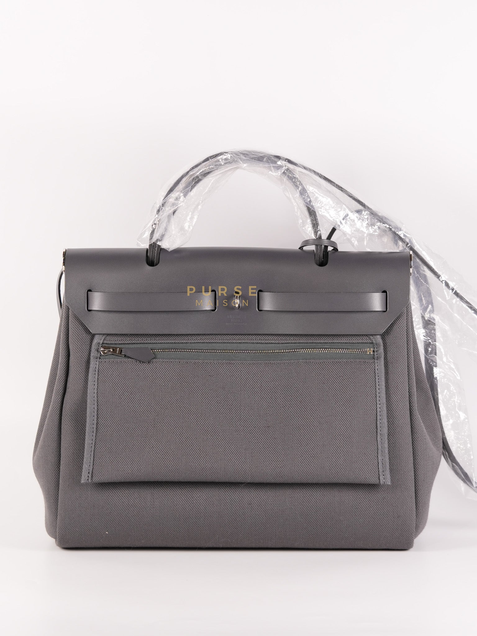Herbag 31 in Gray Canvas and Palladium Hardware Stamp K (2025) | Purse Maison Luxury Bags Shop