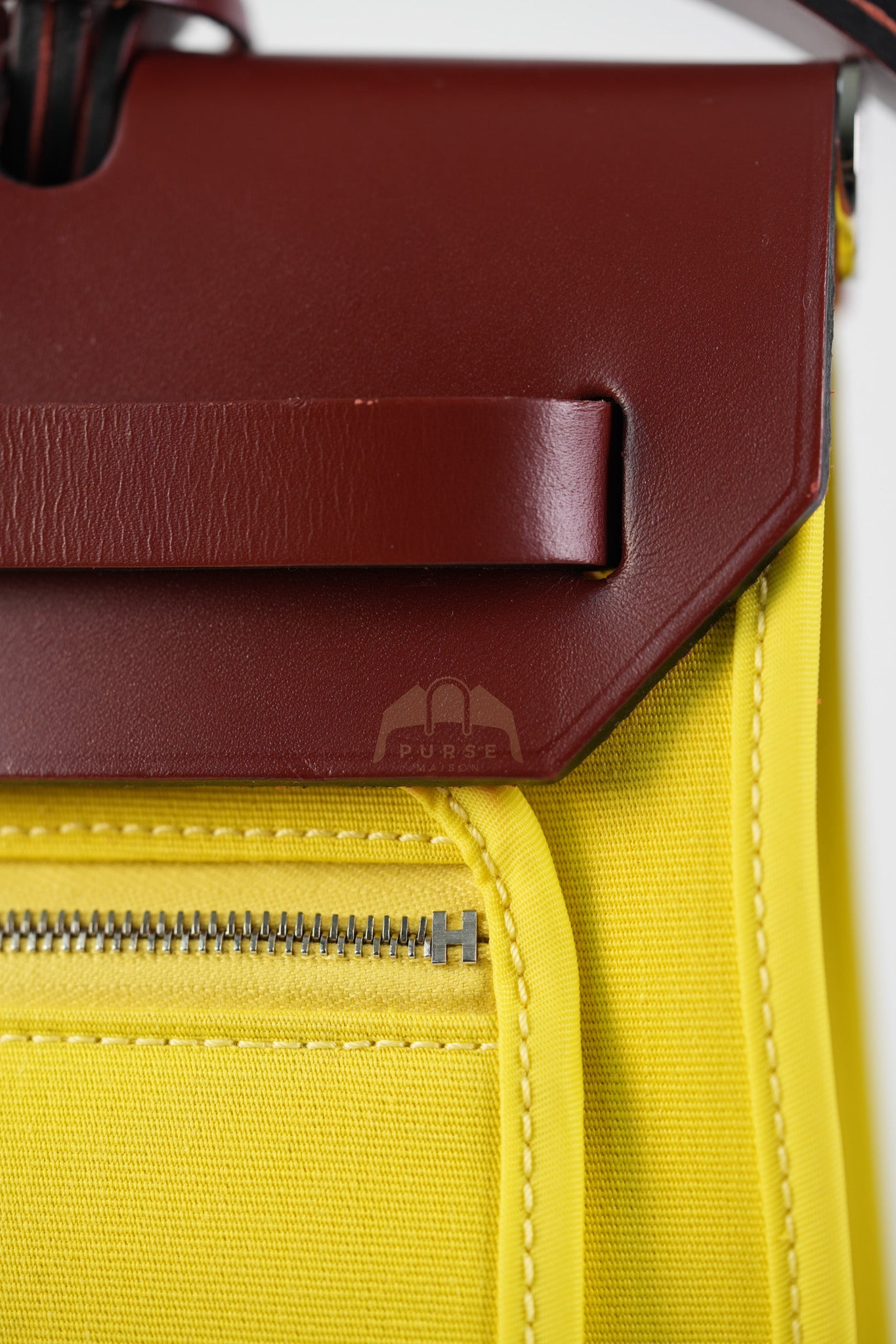 Herbag 31 in Yellow Green Leather & Palladium Hardware Stamp A (2017) | Purse Maison Luxury Bags Shop