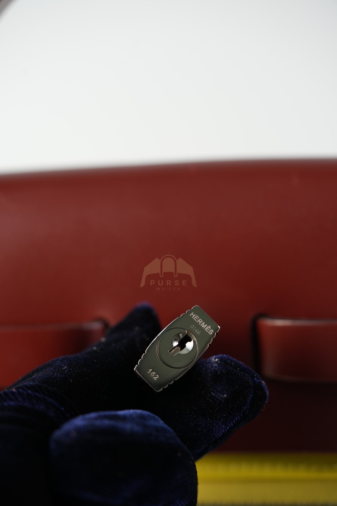 Herbag 31 in Yellow Green Leather & Palladium Hardware Stamp A (2017) | Purse Maison Luxury Bags Shop