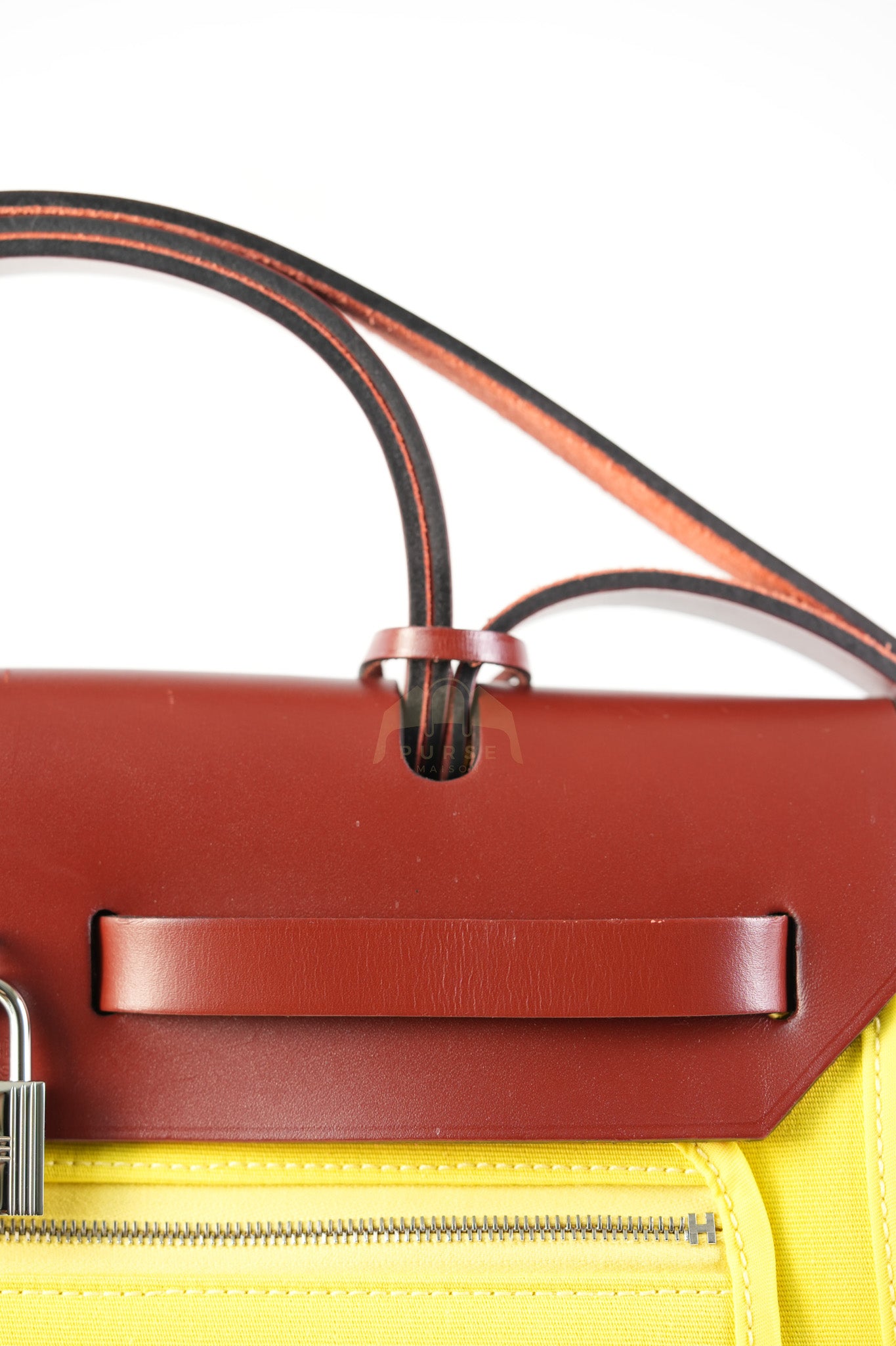 Herbag 31 in Yellow Green Leather & Palladium Hardware Stamp A (2017) | Purse Maison Luxury Bags Shop