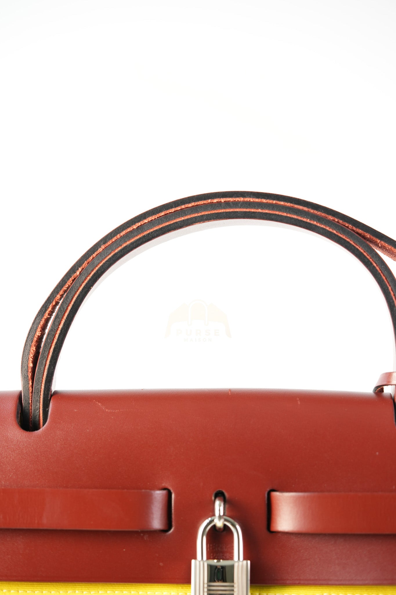 Herbag 31 in Yellow Green Leather & Palladium Hardware Stamp A (2017) | Purse Maison Luxury Bags Shop