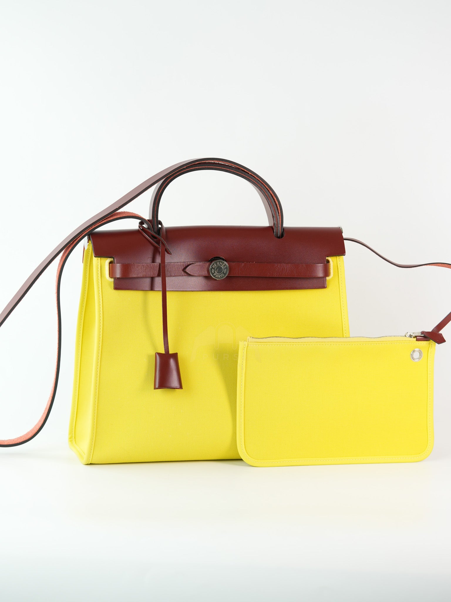 Herbag 31 in Yellow Green Leather & Palladium Hardware Stamp A (2017) | Purse Maison Luxury Bags Shop