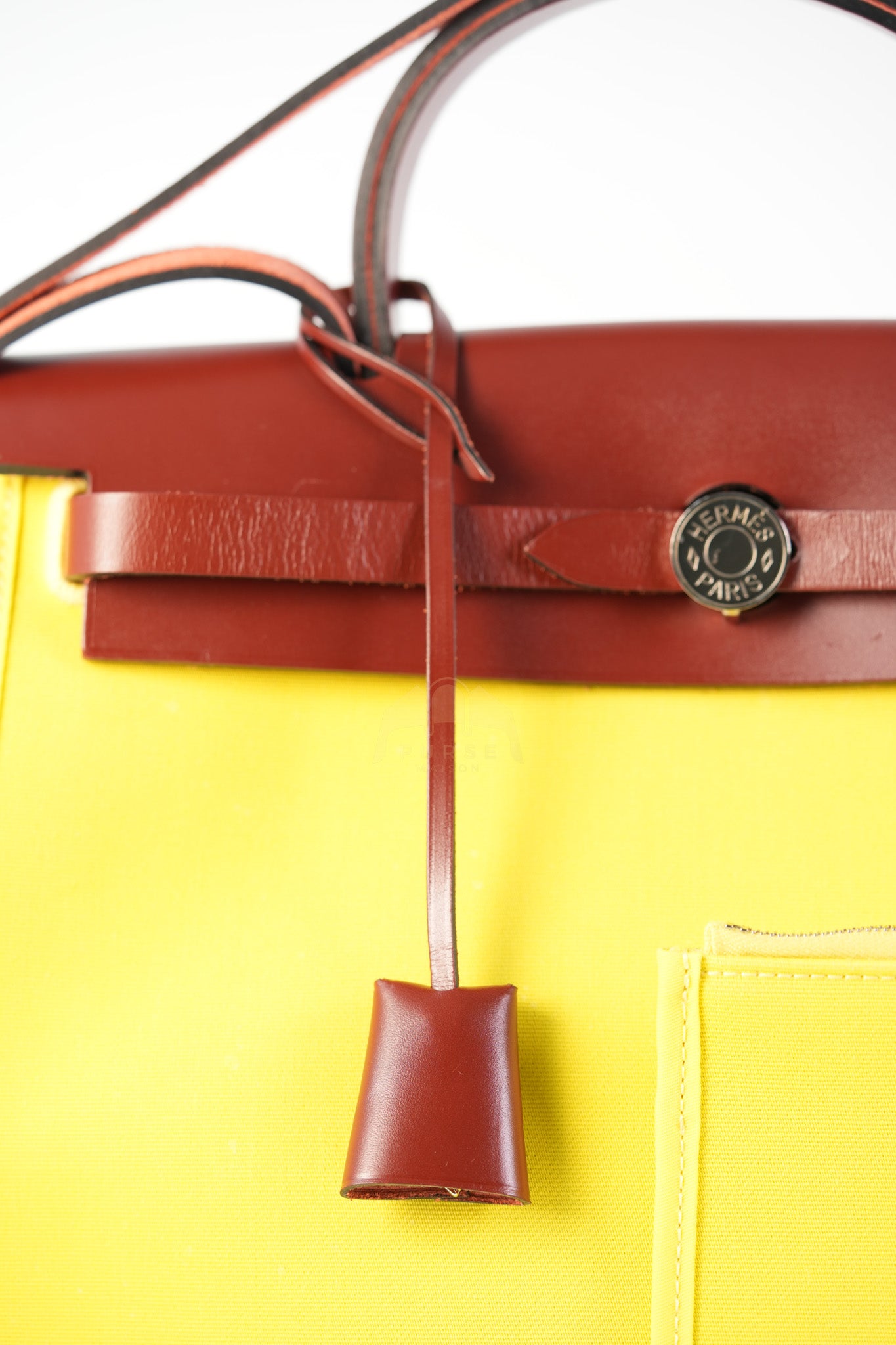 Herbag 31 in Yellow Green Leather & Palladium Hardware Stamp A (2017) | Purse Maison Luxury Bags Shop