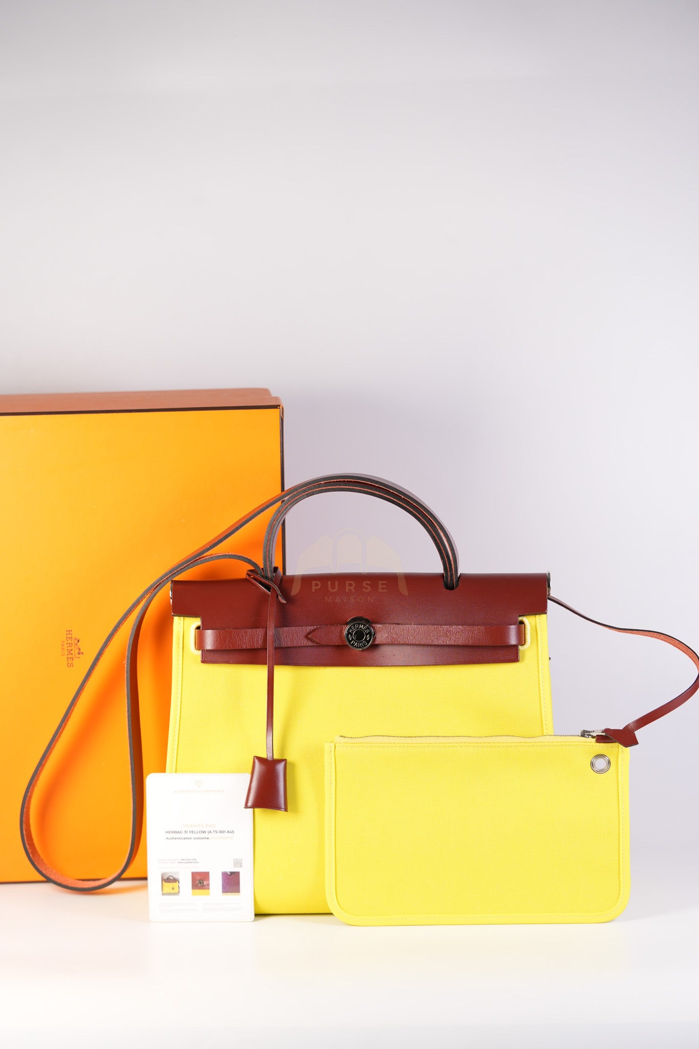 Herbag 31 in Yellow Green Leather & Palladium Hardware Stamp A (2017) | Purse Maison Luxury Bags Shop