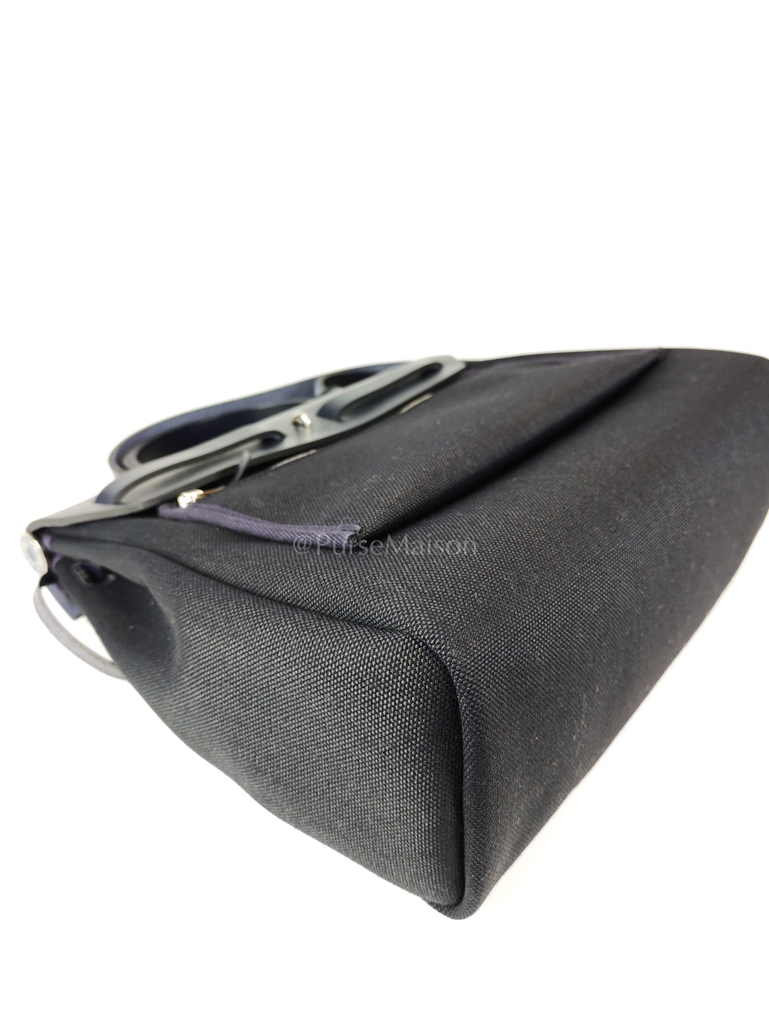 Herbag 31 Military Canvas/Hunter Cowhide in Black/Blue Indigo and Palladium Hardware Stamp B (2023) | Purse Maison Luxury Bags Shop