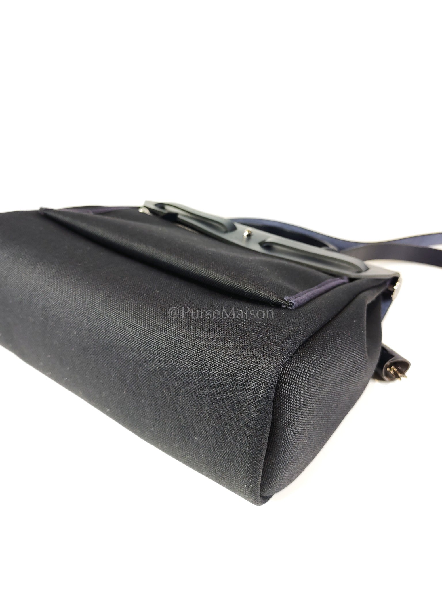 Herbag 31 Military Canvas/Hunter Cowhide in Black/Blue Indigo and Palladium Hardware Stamp B (2023) | Purse Maison Luxury Bags Shop