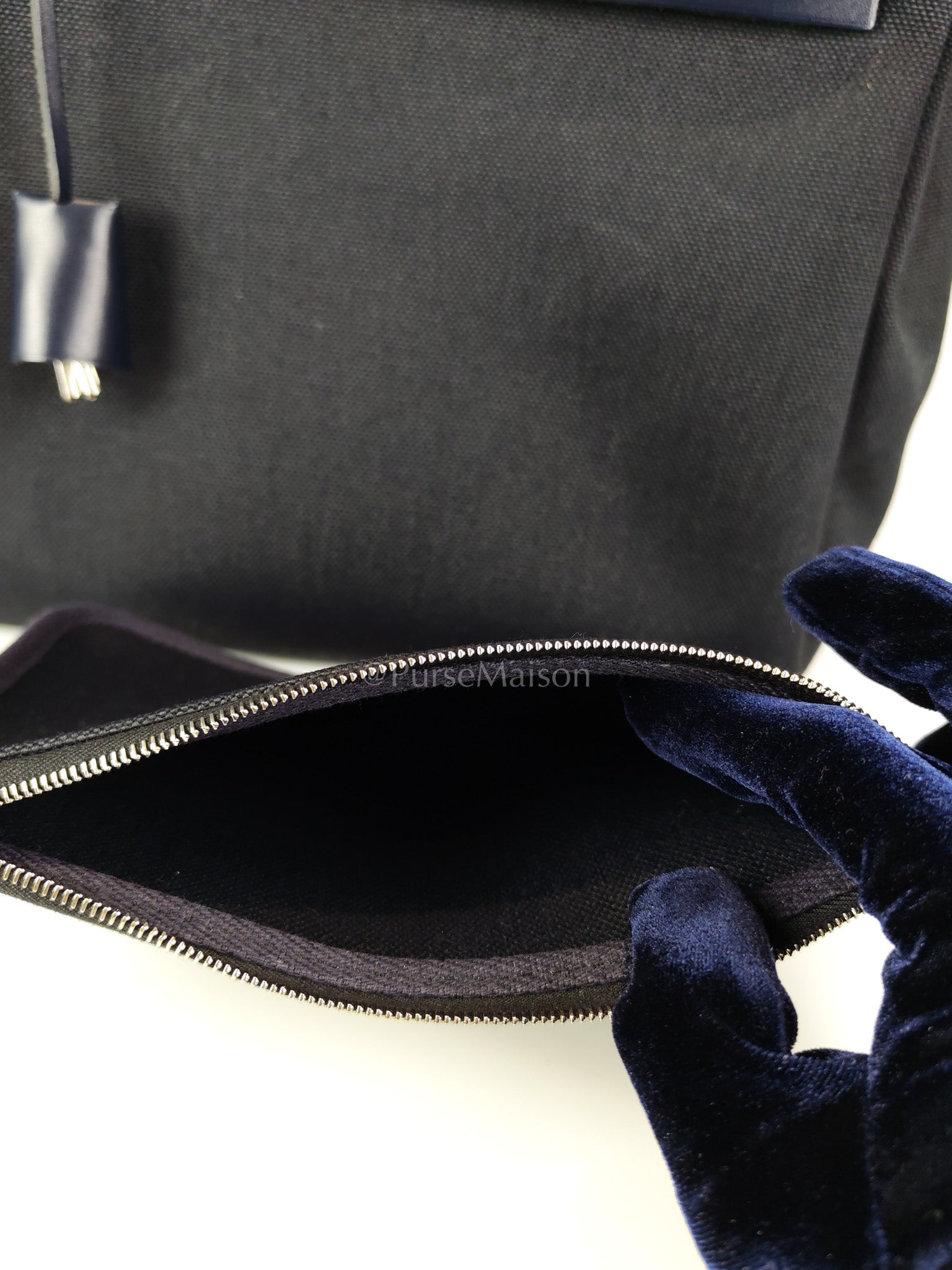 Herbag 31 Military Canvas/Hunter Cowhide in Black/Blue Indigo and Palladium Hardware Stamp B (2023) | Purse Maison Luxury Bags Shop