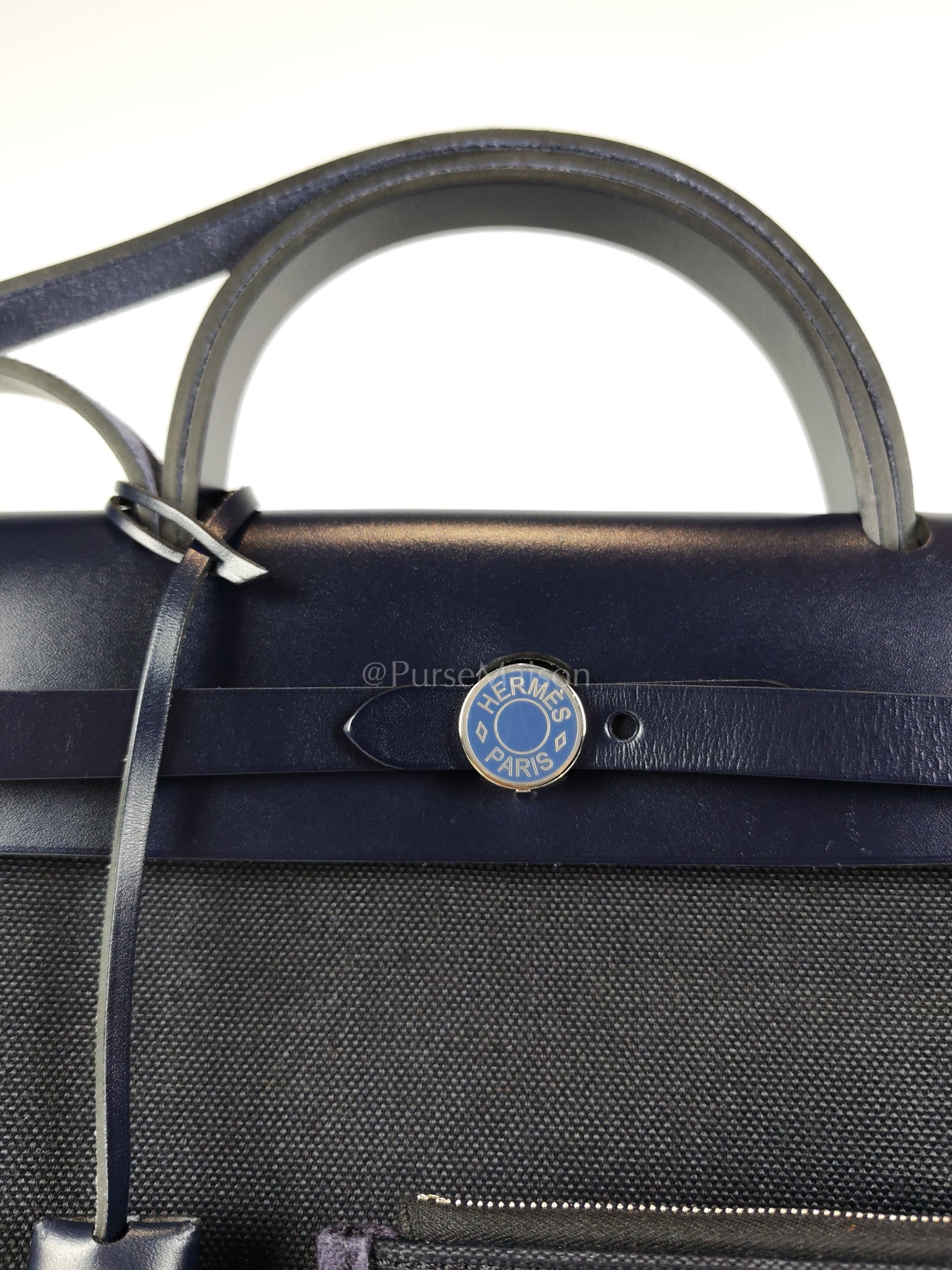 Herbag 31 Military Canvas/Hunter Cowhide in Black/Blue Indigo and Palladium Hardware Stamp B (2023) | Purse Maison Luxury Bags Shop