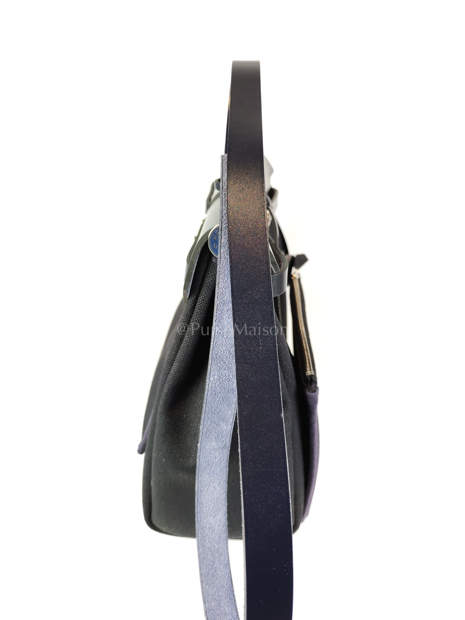 Herbag 31 Military Canvas/Hunter Cowhide in Black/Blue Indigo and Palladium Hardware Stamp B (2023) | Purse Maison Luxury Bags Shop