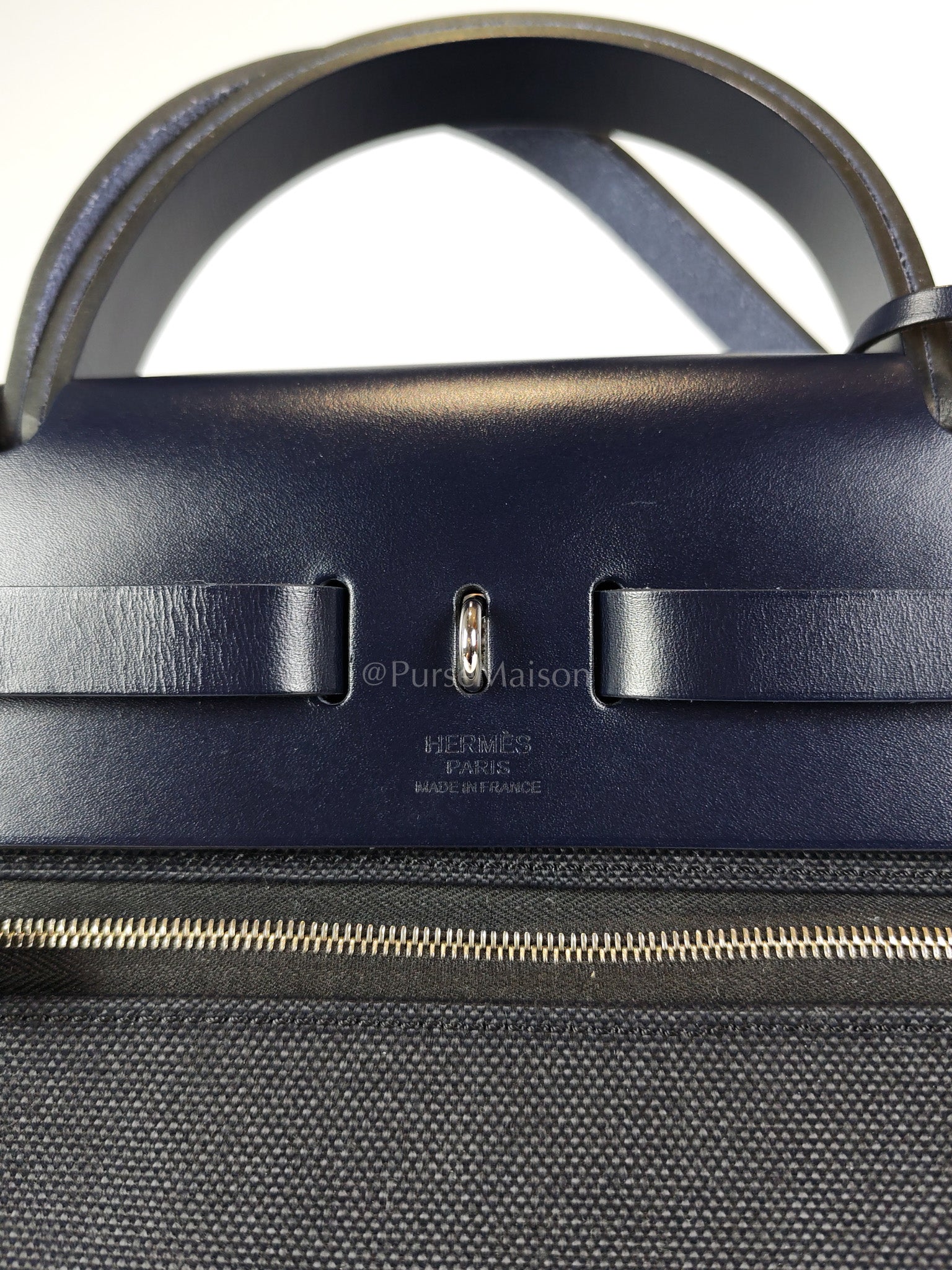 Herbag 31 Military Canvas/Hunter Cowhide in Black/Blue Indigo and Palladium Hardware Stamp B (2023) | Purse Maison Luxury Bags Shop