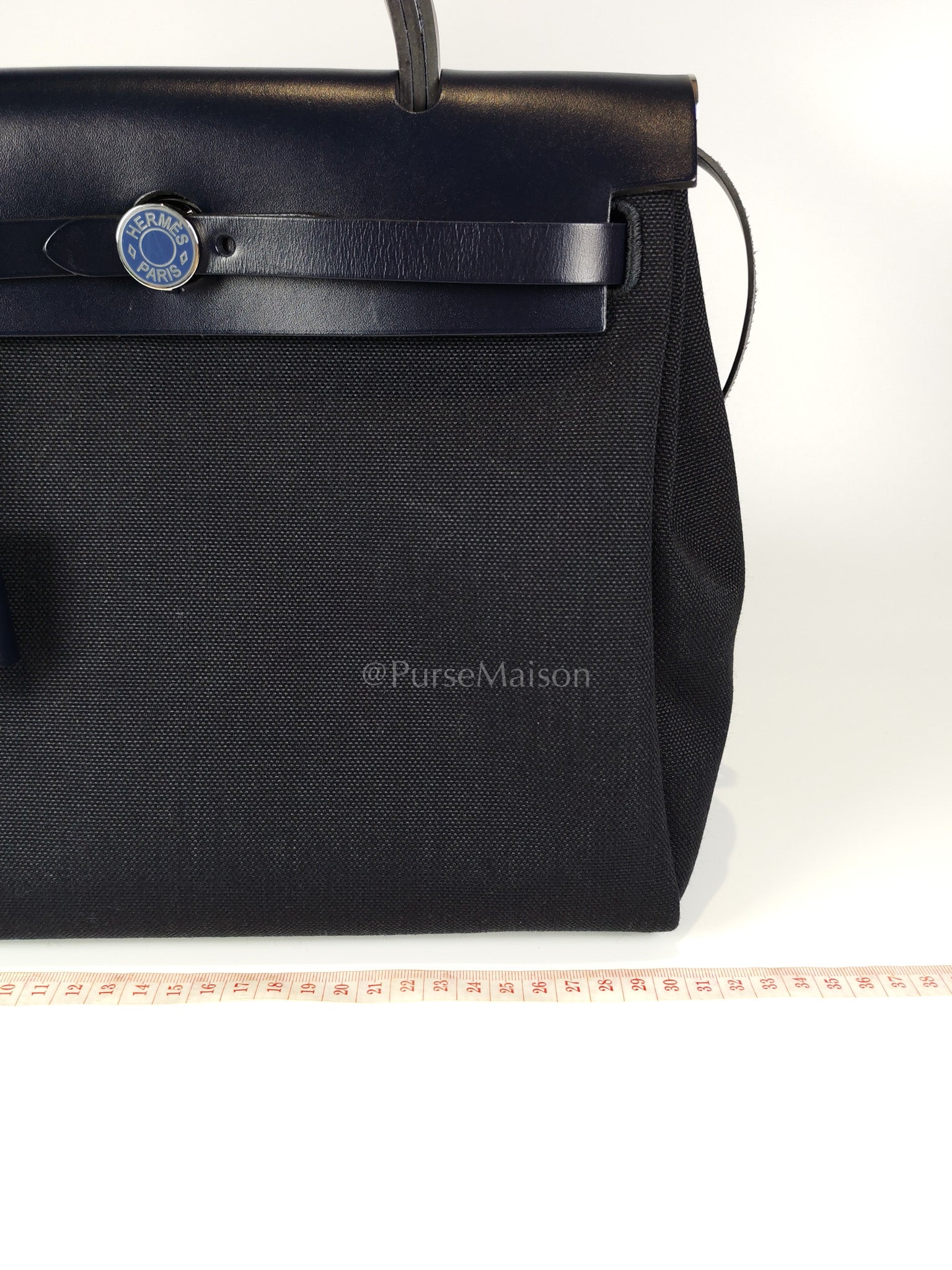 Herbag 31 Military Canvas/Hunter Cowhide in Black/Blue Indigo and Palladium Hardware Stamp B (2023) | Purse Maison Luxury Bags Shop