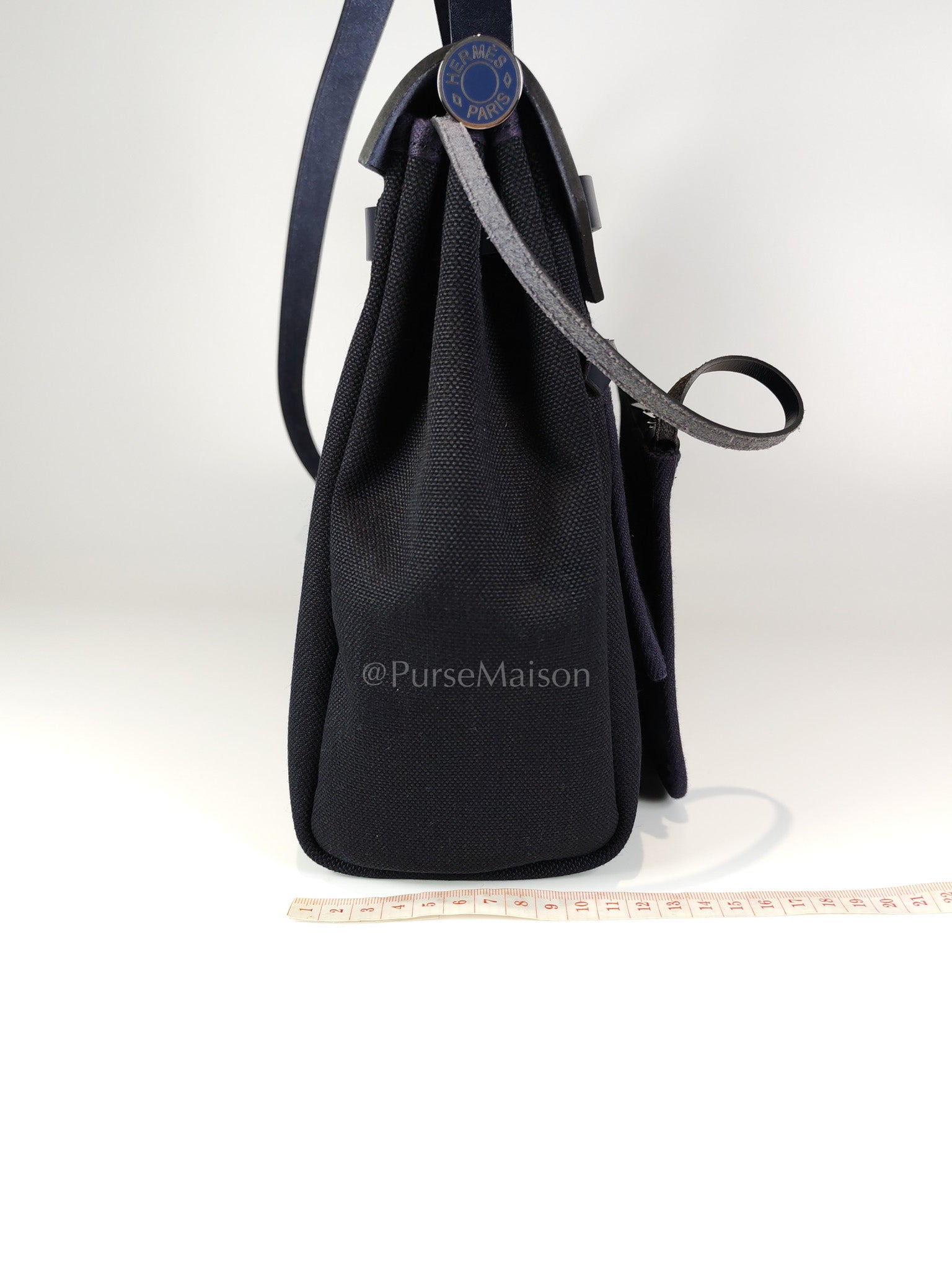 Herbag 31 Military Canvas/Hunter Cowhide in Black/Blue Indigo and Palladium Hardware Stamp B (2023) | Purse Maison Luxury Bags Shop