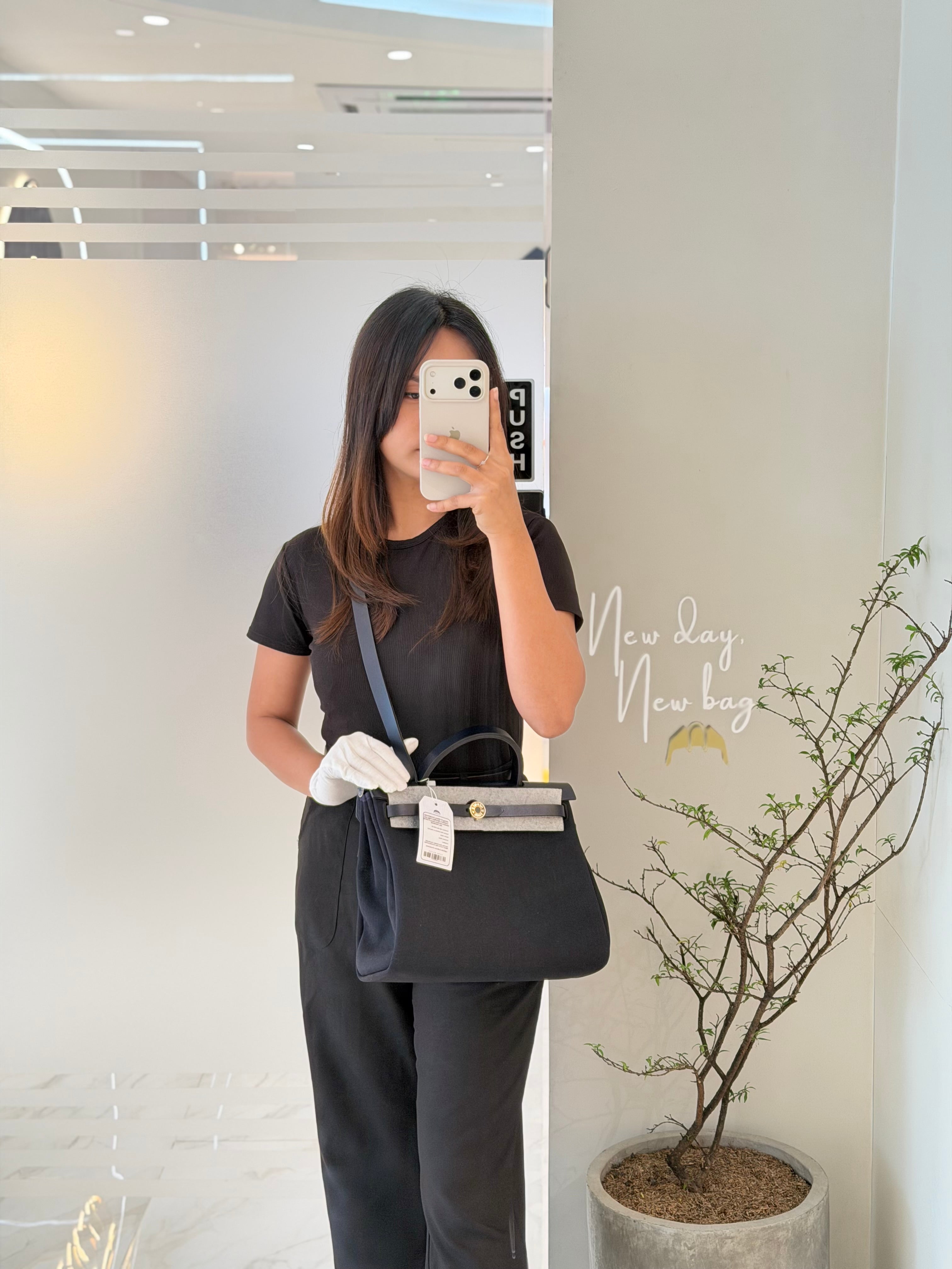 Herbag 31 Military Canvas/Hunter Cowhide in Black/Blue Indigo and Palladium Hardware Stamp B (2023) | Purse Maison Luxury Bags Shop