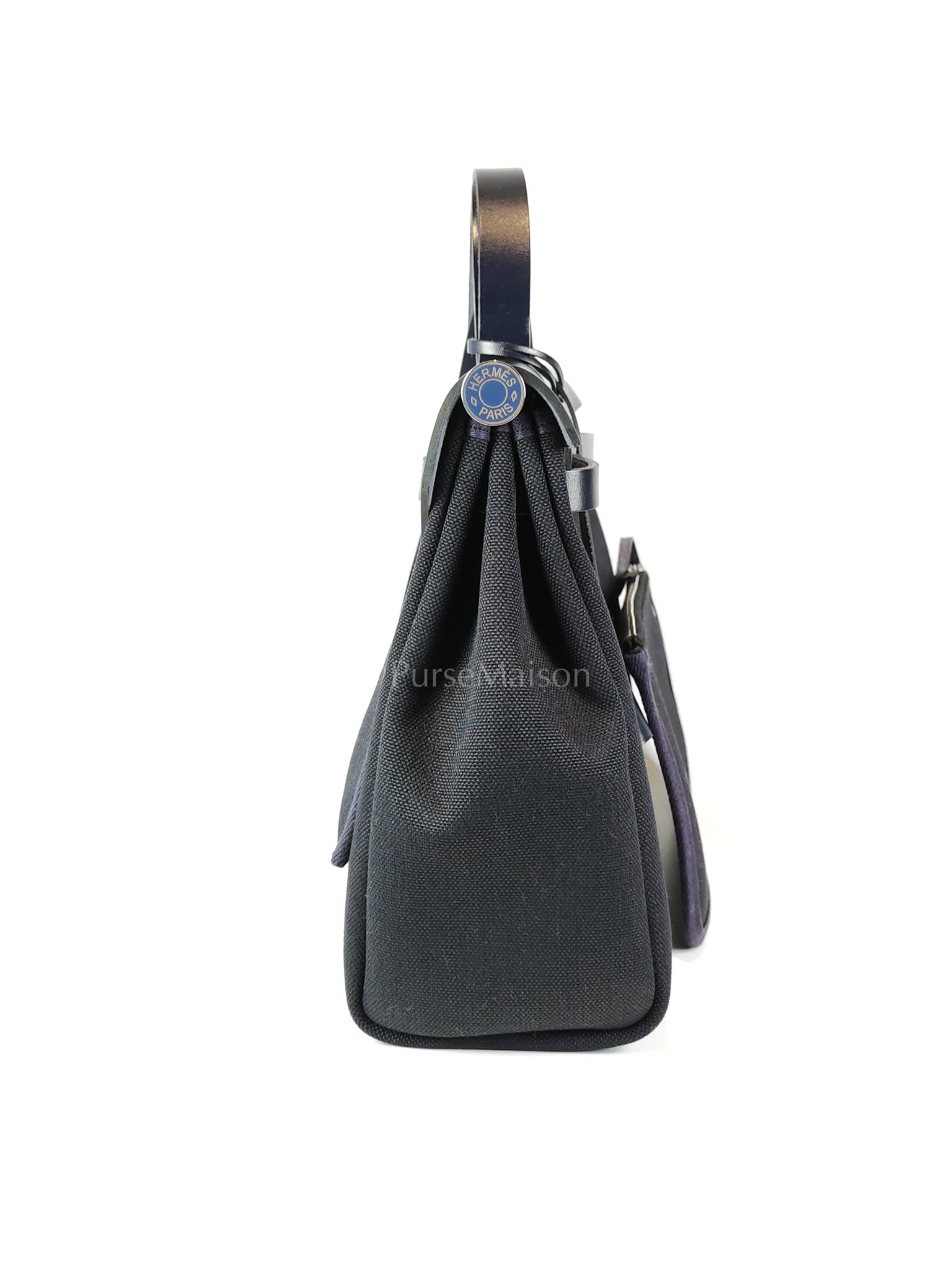 Herbag 31 Military Canvas/Hunter Cowhide in Black/Blue Indigo and Palladium Hardware Stamp B (2023) | Purse Maison Luxury Bags Shop