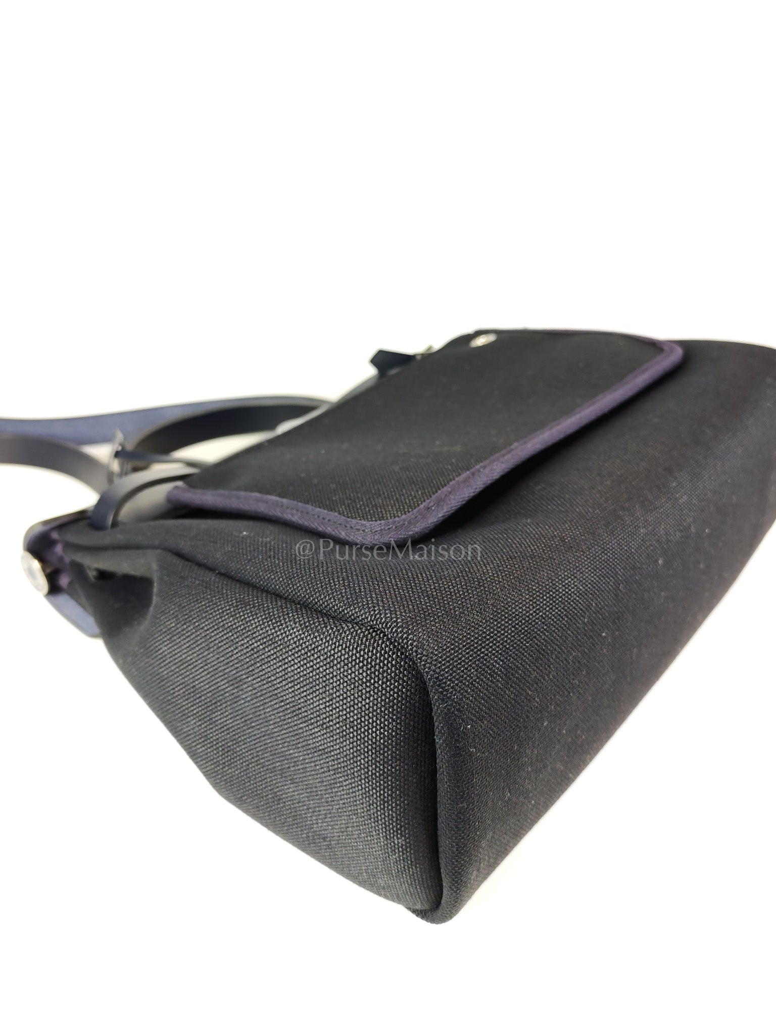 Herbag 31 Military Canvas/Hunter Cowhide in Black/Blue Indigo and Palladium Hardware Stamp B (2023) | Purse Maison Luxury Bags Shop